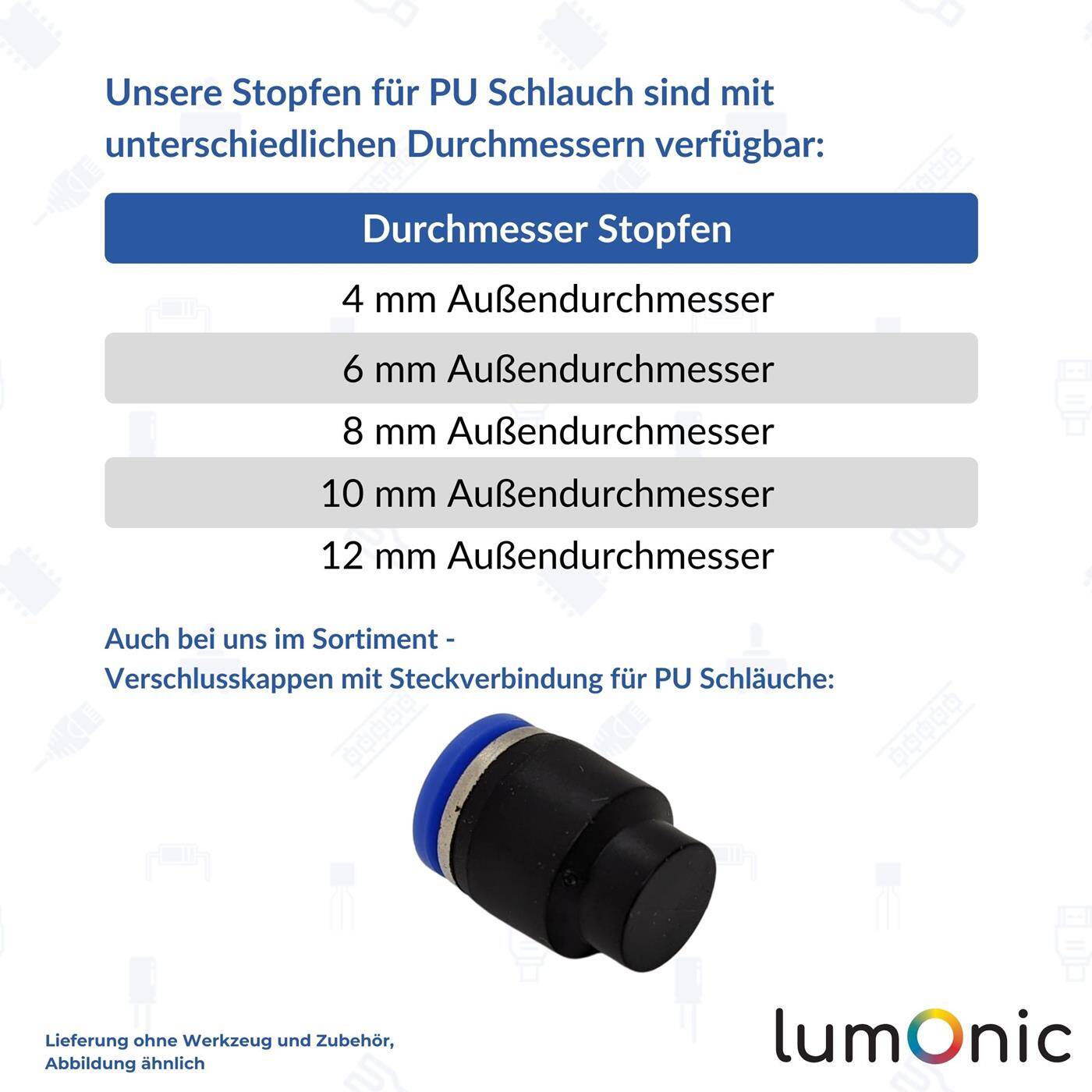 PU Schlauch Stopfen 10mm gerade Blindstopfen pneumatischer Verschlussstopfen Schlauchstopfen Druckluft & Automatisierung