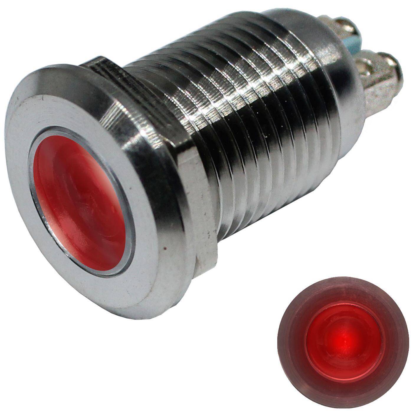 Edelstahl Kontrollleuchte V2A Signalleuchte Ø16mm LED Rot IP67 Schraubanschluss Ø18x25mm -25...+70°C