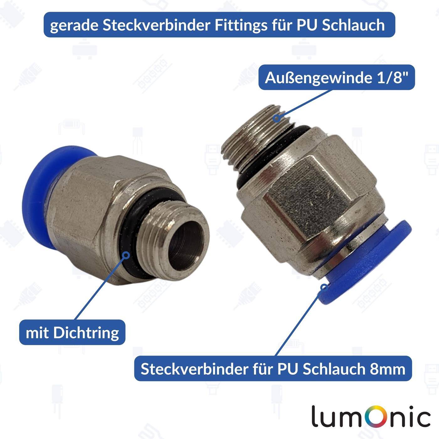 PU Schlauch Steckverbinder Fitting mit Außengewinde 8mm*1/8Zoll gerade Schnellverschluss pneumatischer Steckverbinder Schlauchverbinder Druckluft & Automatisierung