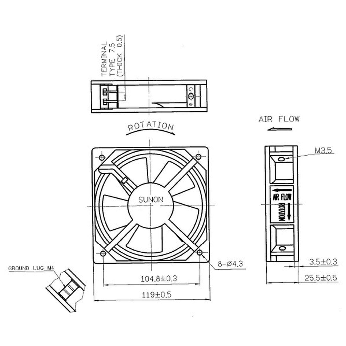 Lüfter 230V AC 14W 120x120x25mm 79,8m³/h 1700U/Min 79,8m³/h Sunon DP203AT2122LBT