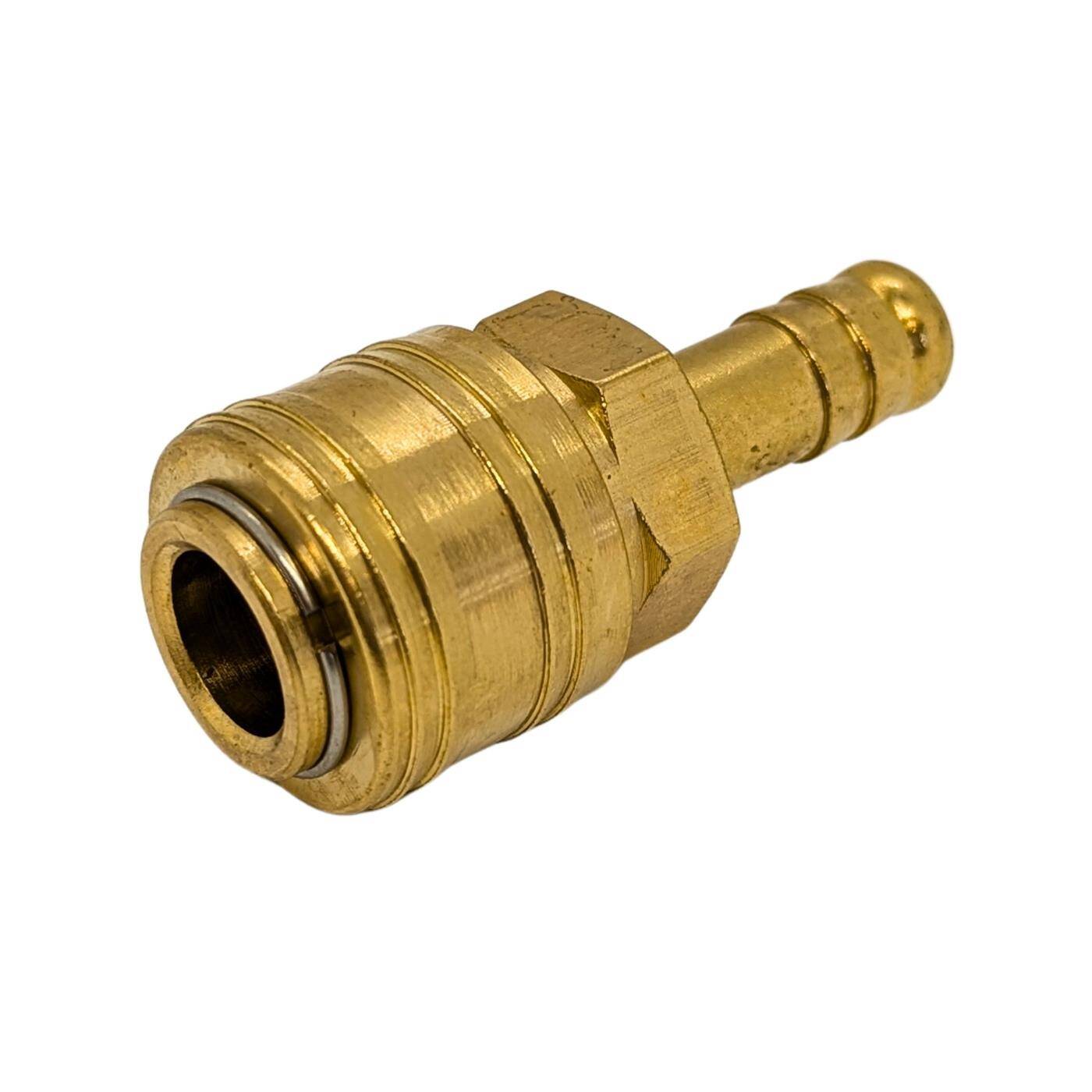 Coupling socket with hose nozzle for 9mm hose made of brass Compressed air coupling socket Quick coupling for workshops, businesses and DIY enthusiasts Coupling socket with hose nozzle for 9mm hose made of brass Compressed air coupling socket Quick coupling for workshops, businesses and DIY enthusiasts