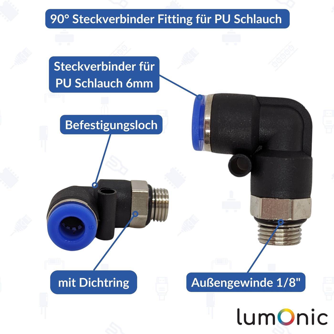 PU Schlauch 90° Steckverbinder Fitting mit Außengewinde 6mm*1/8Zoll Winkel-Verbinder L-Steckverbinder pneumatischer Steckverbinder Fitting Druckluft & Automatisierung