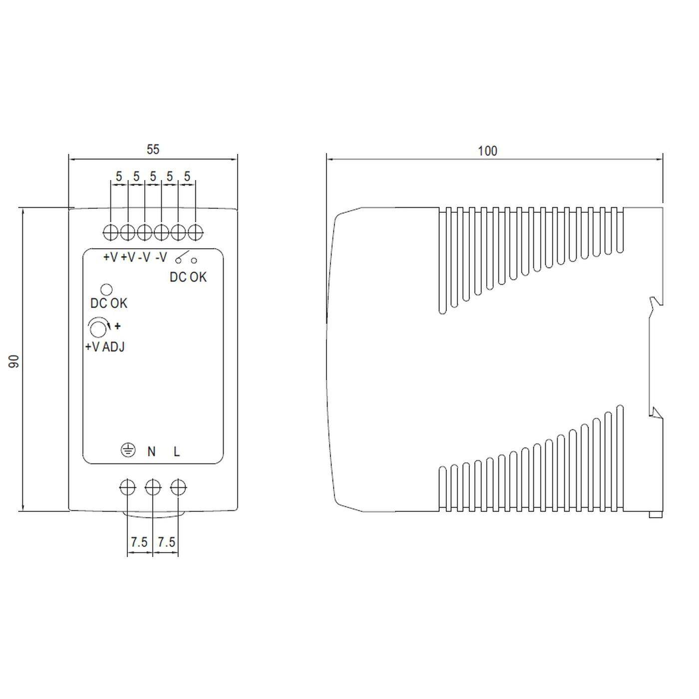 MEAN WELL MDR-100-12 90W 12V 7,5A Din Rail power supply DIN-RAIL