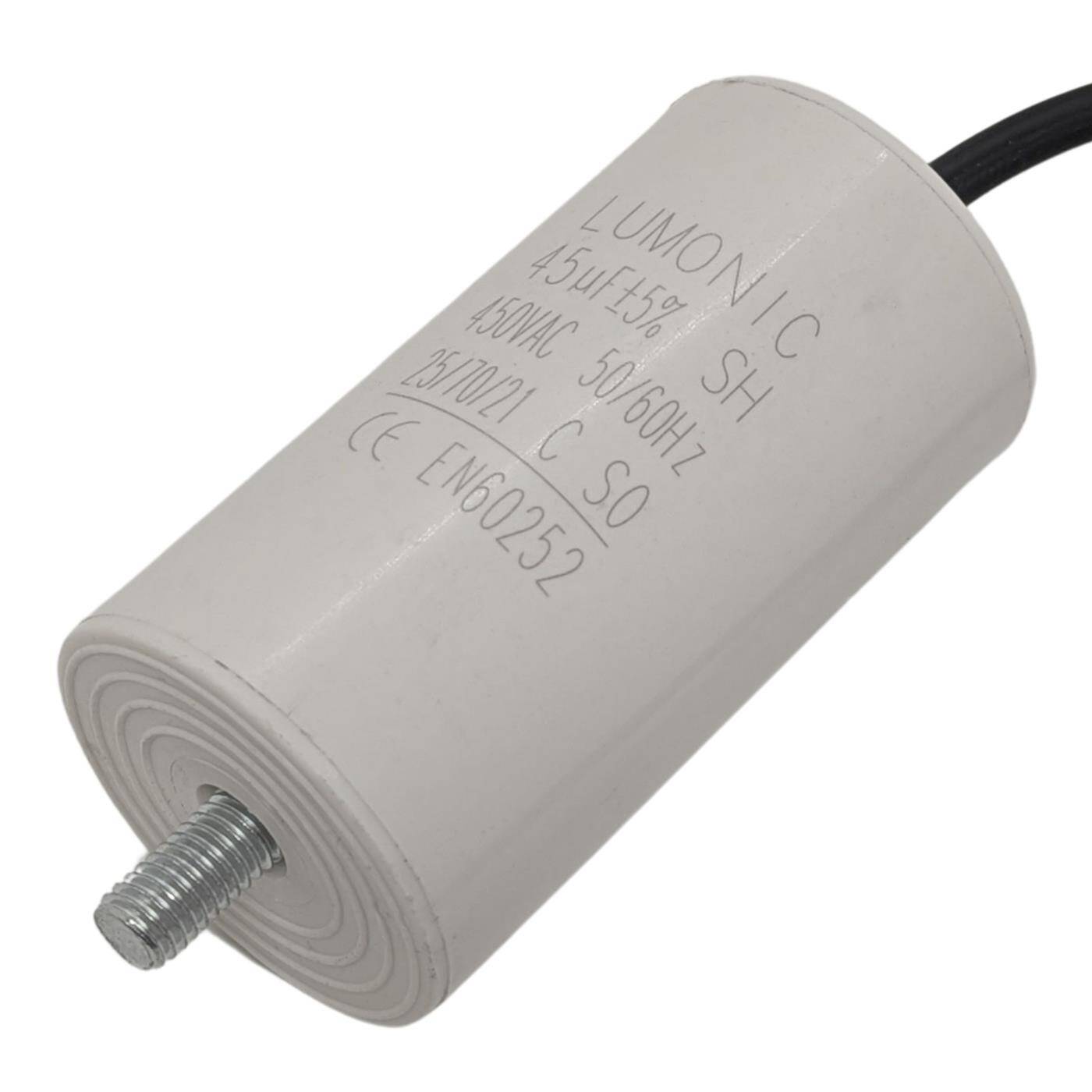 Anlaufkondensator mit Kabel 25cm 45µF 450V 45x84mm 45uF Motorkondensator mit Kunststoffgehäuse