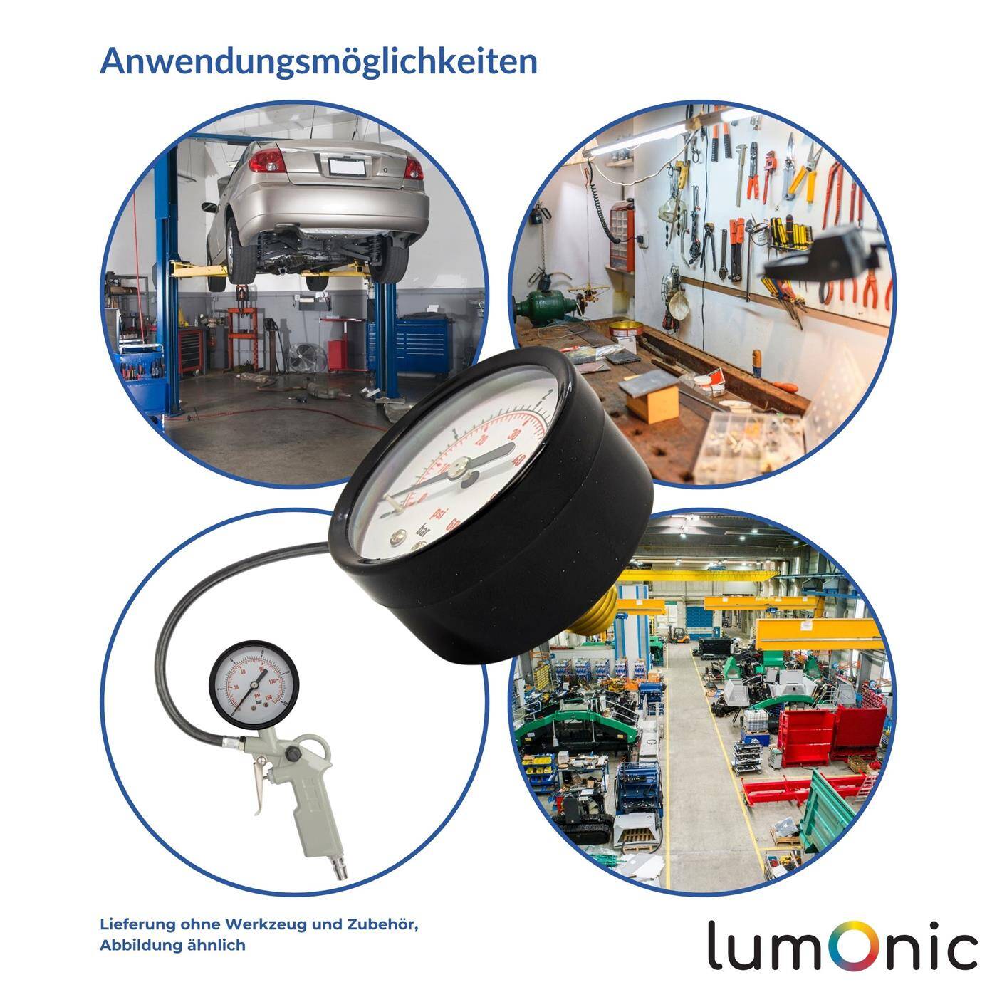 Lumonic I Manometer 0-10bar I 1/4 Zoll I Klasse 2,5 I Anschluss unten I Durchmesser 50mm I Druckmesser I für Druckluft und Wasser