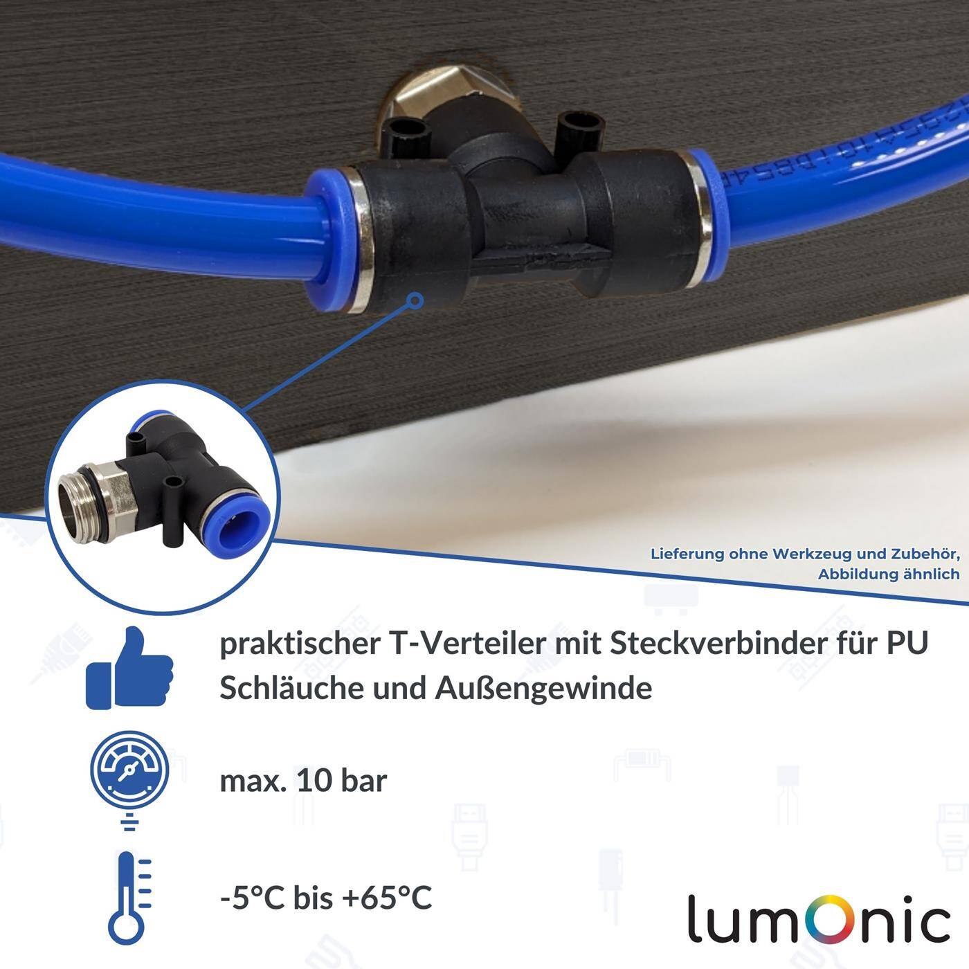 PU Schlauch T-Steckverbinder Fitting mit Außengewinde 6mm*1/4Zoll T-Stück Push-in pneumatischer Steckverbinder T-Verteiler Druckluft & Automatisierung
