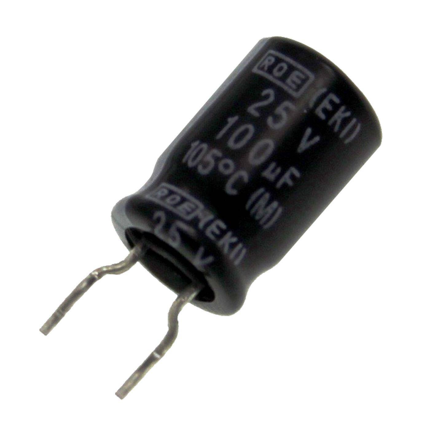 Elko Kondensator Radial 100µF 25V | Elektrolytkondensator bis zu einer Temperatur von 105°C | 8x11,5mm | 100uF EKI06PB310E00K Vishay