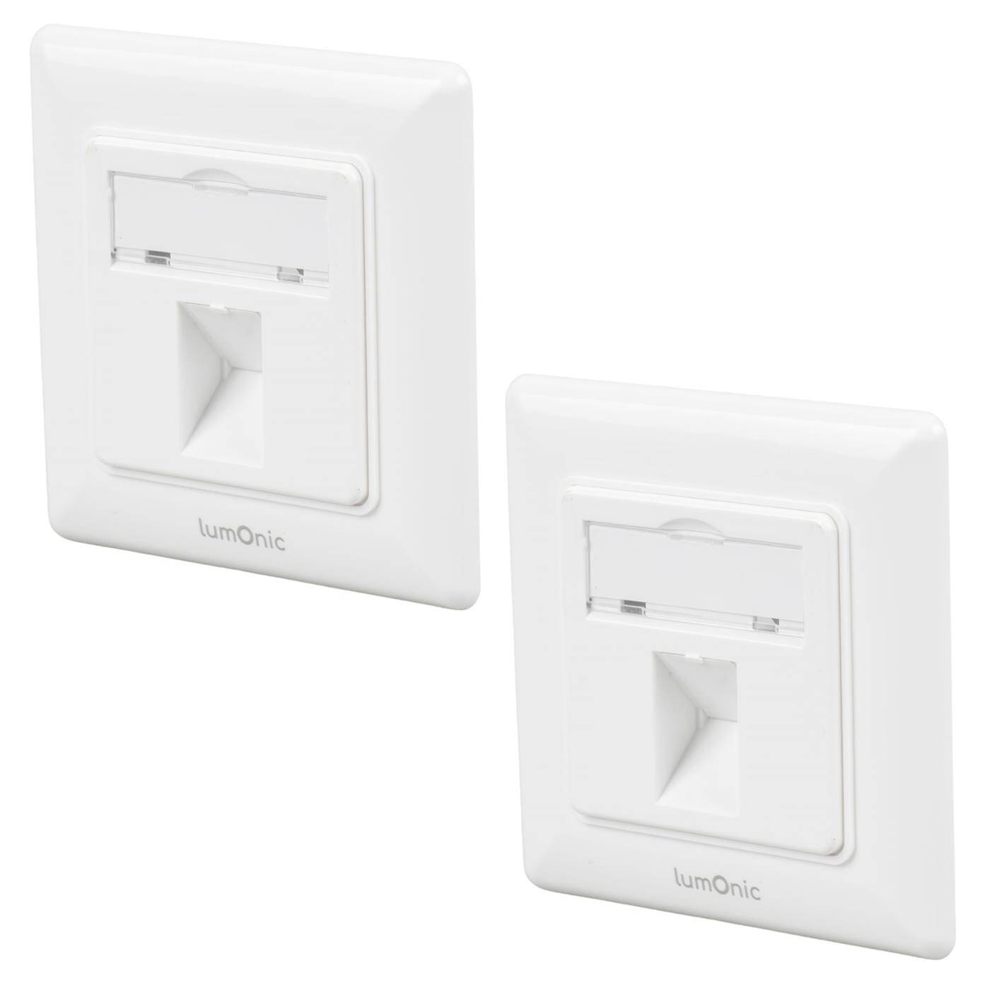 Set of 2 Keystone flush-mounted frame, 1-Port, White, ABS plastic, for Keystone RJ45, HDMI, USB modules