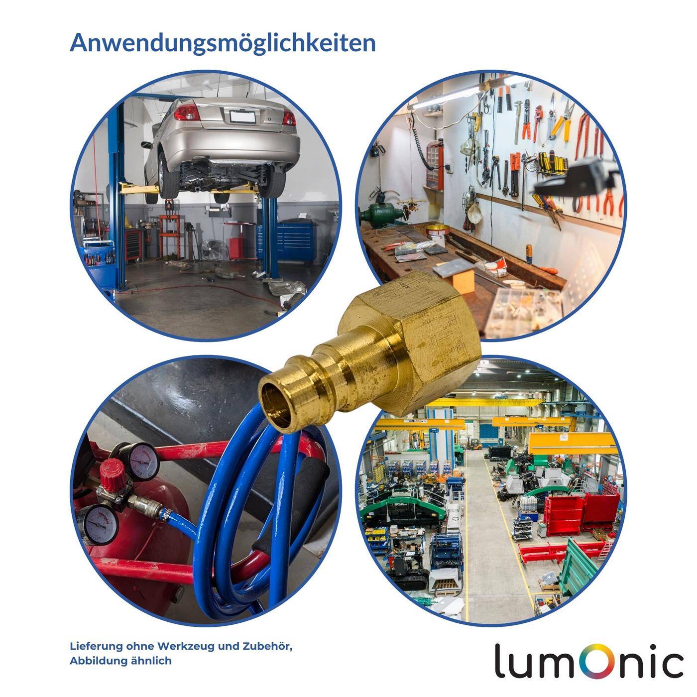 Lumonic I Kupplungsstecker mit Innengewinde I 1/2" I aus Messing I Druckluftkupplung-Stecker I Schnellkupplung I für Werkstätten, Betriebe und Heimwerker