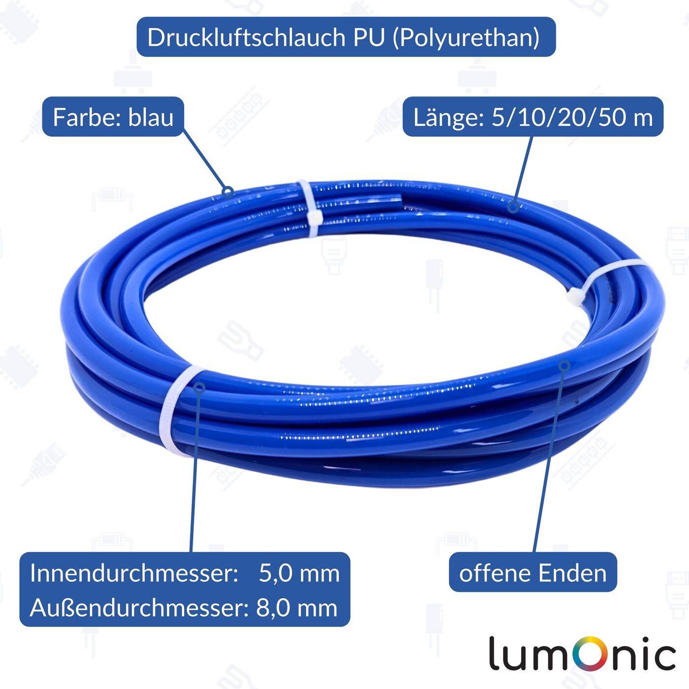 10m Druckluftschlauch PU 5/8mm Maschinenbau Pneumatiksysteme Werkstatt PU Schlauch Polyurethan flexibel, abriebfest 10m Druckluftschlauch PU 5/8mm Maschinenbau Pneumatiksysteme Werkstatt PU Schlauch Polyurethan flexibel, abriebfest