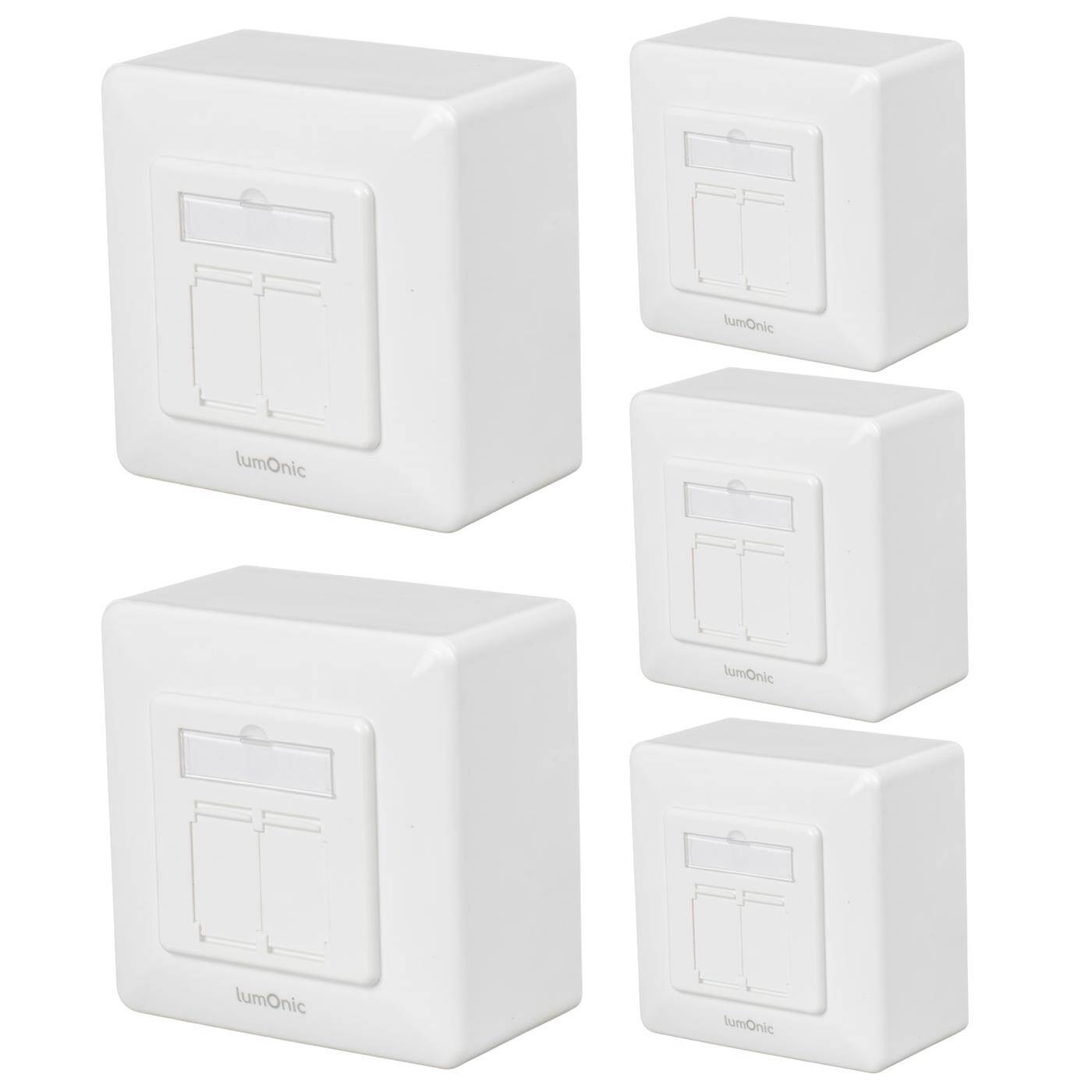 Lumonic 5er Set Netzwerkdose Aufputz CAT7 | 2-Port RJ45 | ohne Stemmen nachrüsten | LSA-Montage, T568A/B farbcodiert | ABS Gehäuse, weiß | Ethernet-Dose bis zu 10 Gbit/s