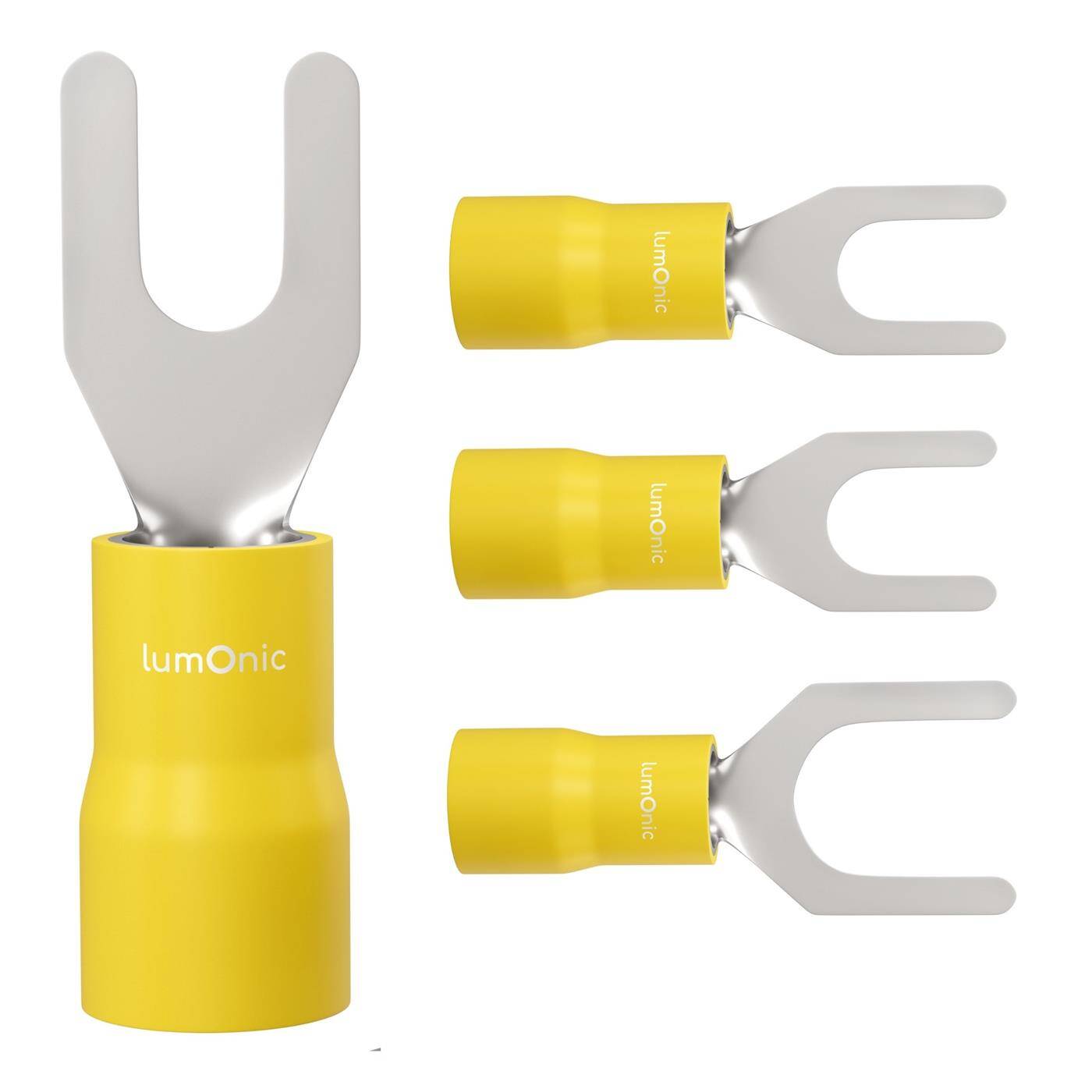 Lumonic 25x Gabelkabelschuh 4,0-6,0mm² teilisoliert | M3 | Kupfer verzinnt | sichere Kabelverbindung ohne Löten | Set mit 25 Stück Crimp-Kabelschuh, Quetschverbinder | KFZ, Maschinenbau, Wohnmobil, Batterie