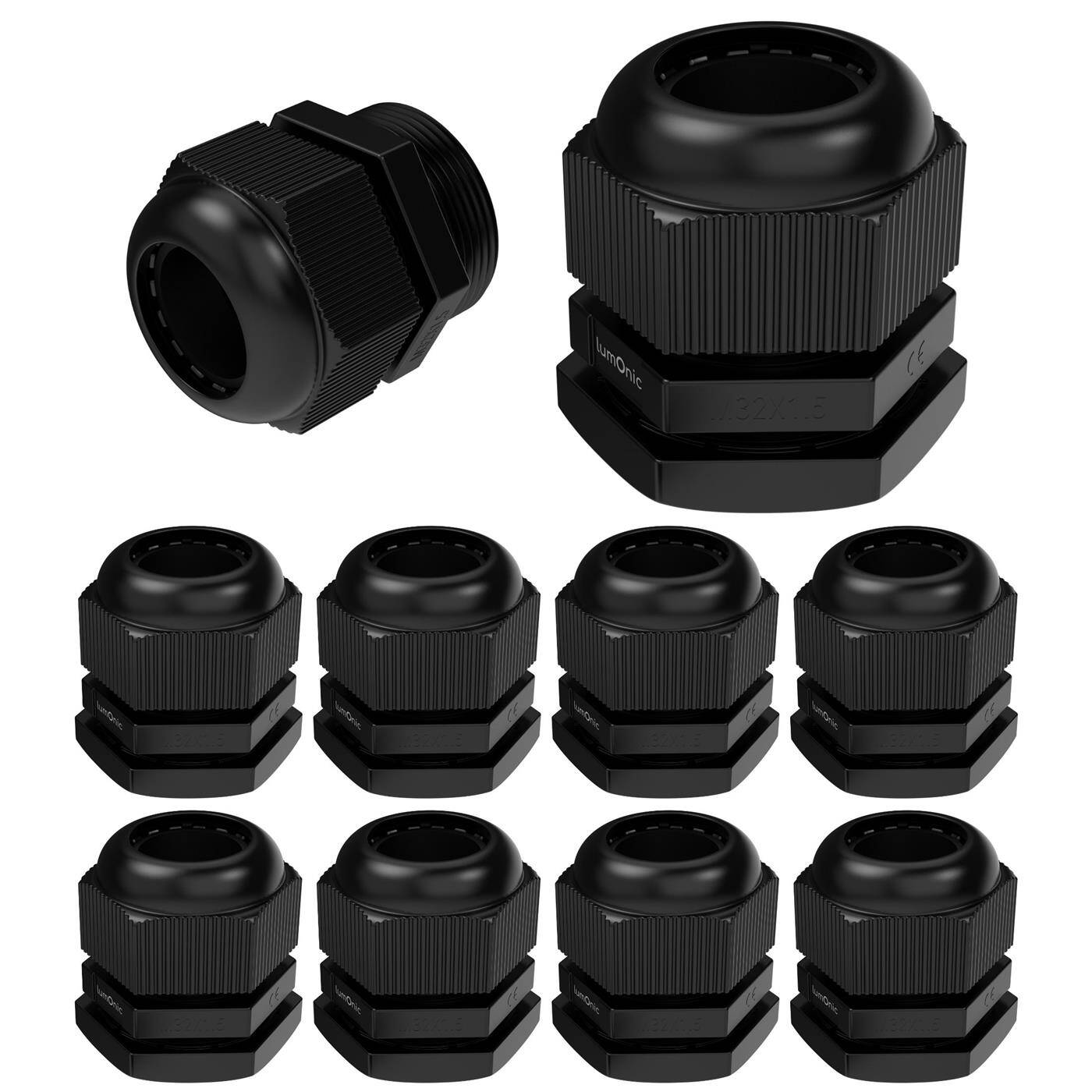 Lumonic 10x Kabelverschraubung M32 PG29 IP67 metrisch d16-21mm I Kabeldurchführung wasserdicht in schwarz I Verschraubungen, Schlauchdurchführung M32 PG29