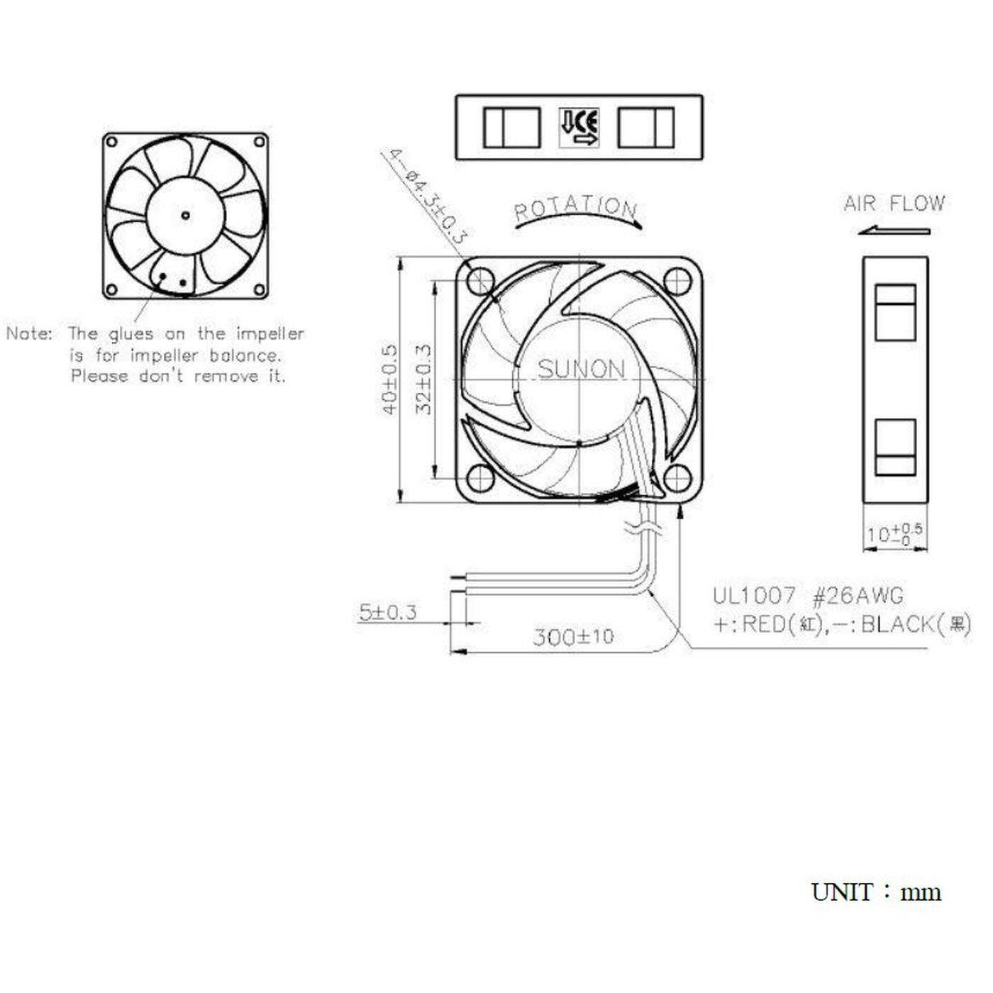 Fan 5V DC 0,6W 40x40x10mm 12m³/h 6100U/Min 12m³/h Sunon EE40100S21000U999