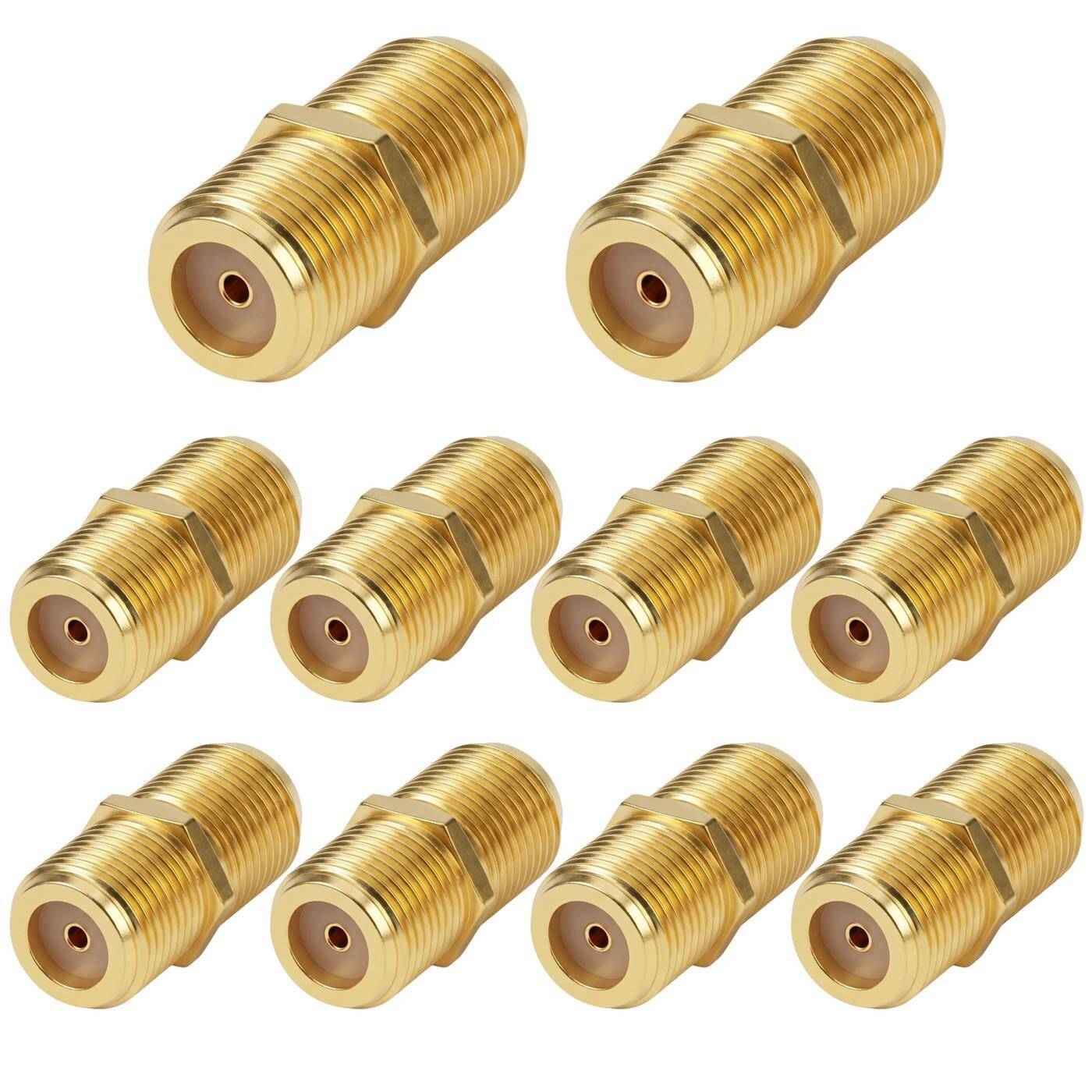 Lumonic 10 Piece F-connector gold-plated | SAT cable extension | Coaxial cable connector | F-socket coupling | for antenna cable, LNB, cable internet