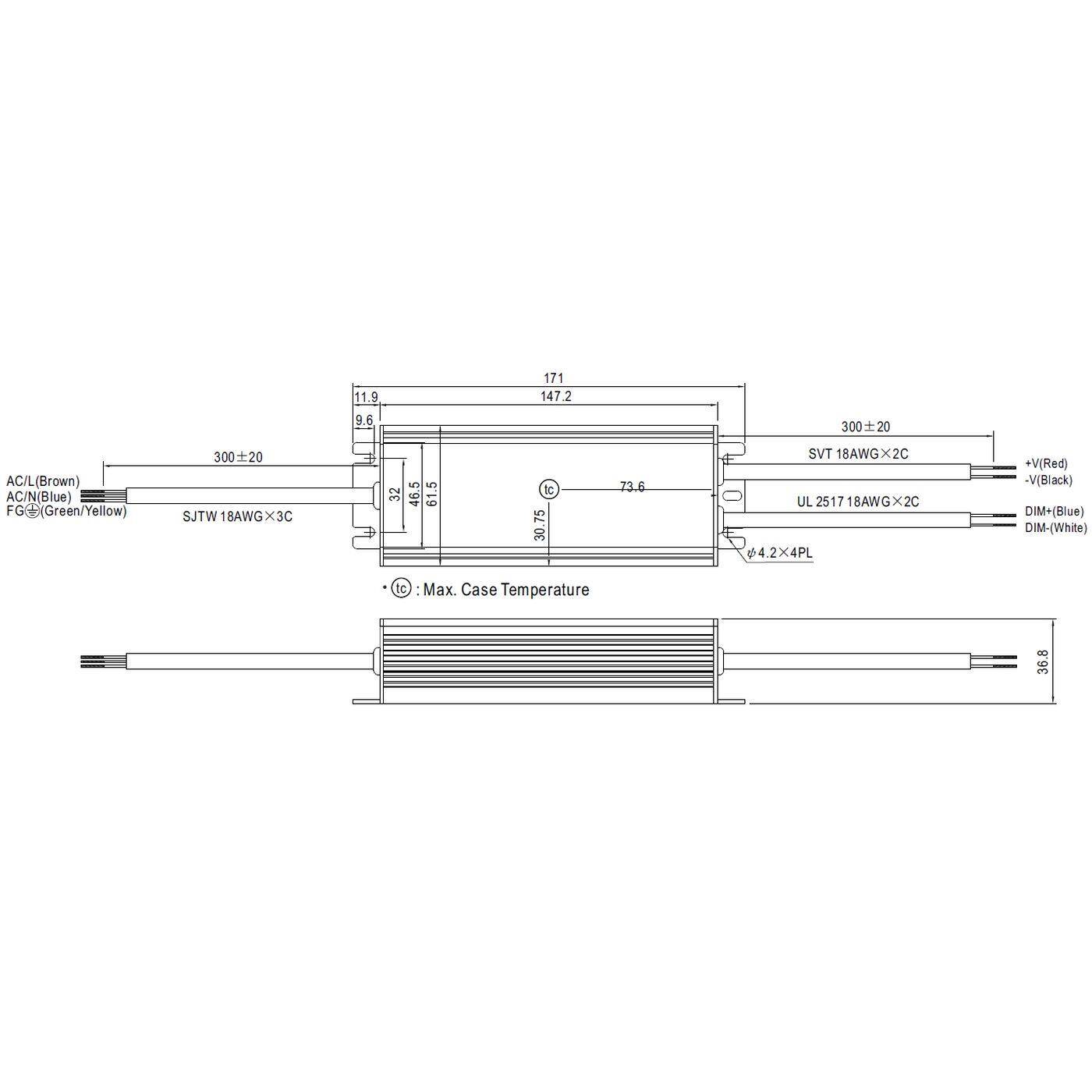 MEAN WELL HLG-60H-24B 60W 24V 2,5A LED power supply IP67 Dimmable 0-10V PWM