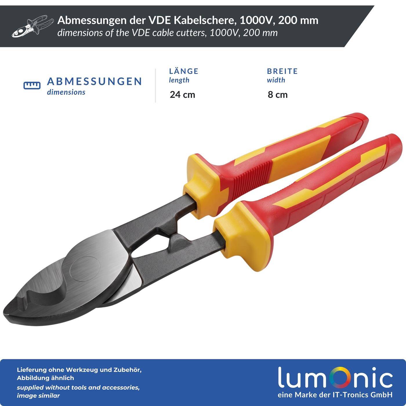 Lumonic VDE Cable Cutters 1000V, up to 80 mm², 240 mm - Hardened cutting edges, 60CrV steel, two-component handle, for supply cables in distribution systems and service connections