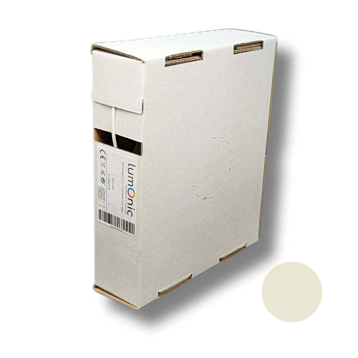 12m Heat shrink tubing Box 2:1 1,6 -> 0,8mm White Flexible