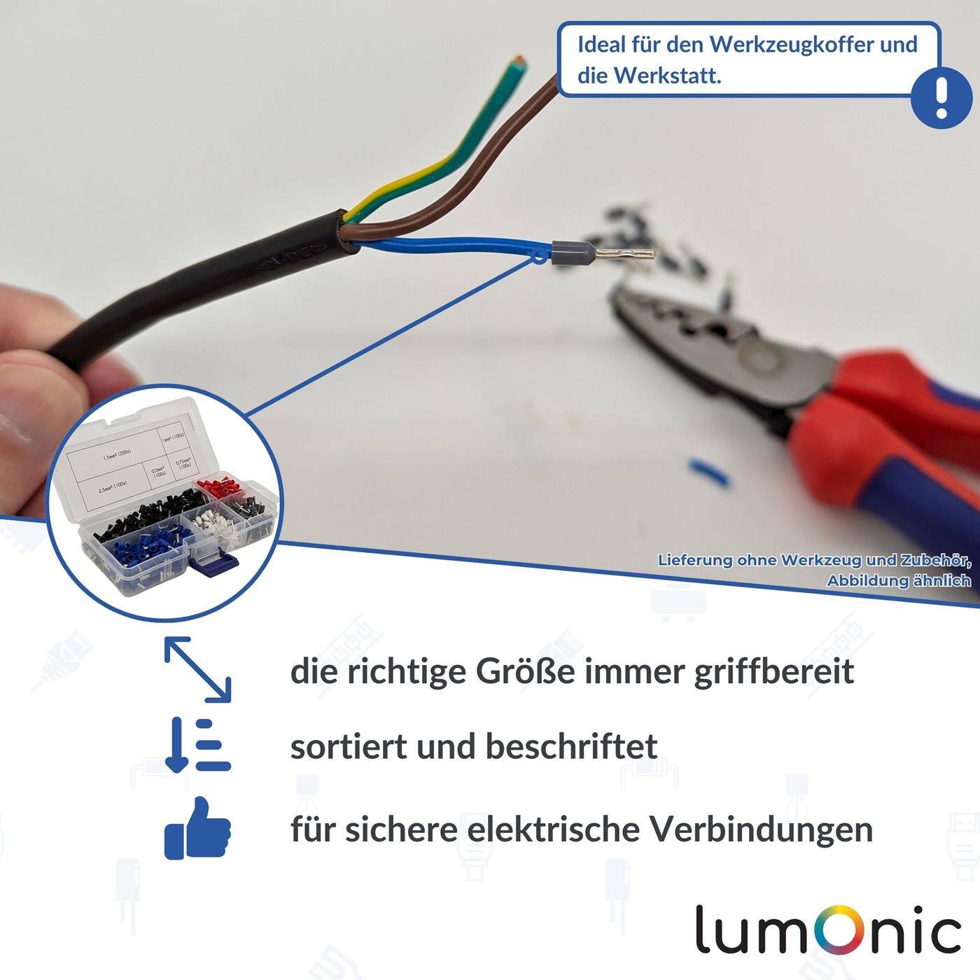 Insulated wire end ferrules set 0,5 bis 2,5mm² 600 parts Wire end ferrules assortment Ideal for electricians