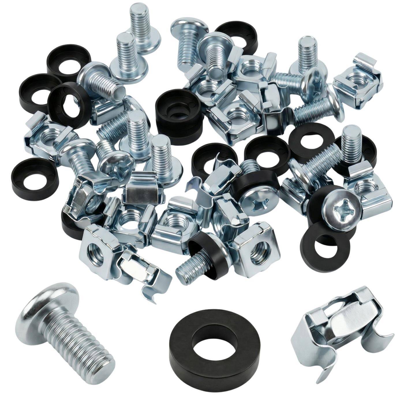 Lumonic Cage nuts M6 | 100 pieces complete set silver | Rack screws with scratch protection washer | for 19 inch &amp; 10 inch network cabinet patch panel server cabinet