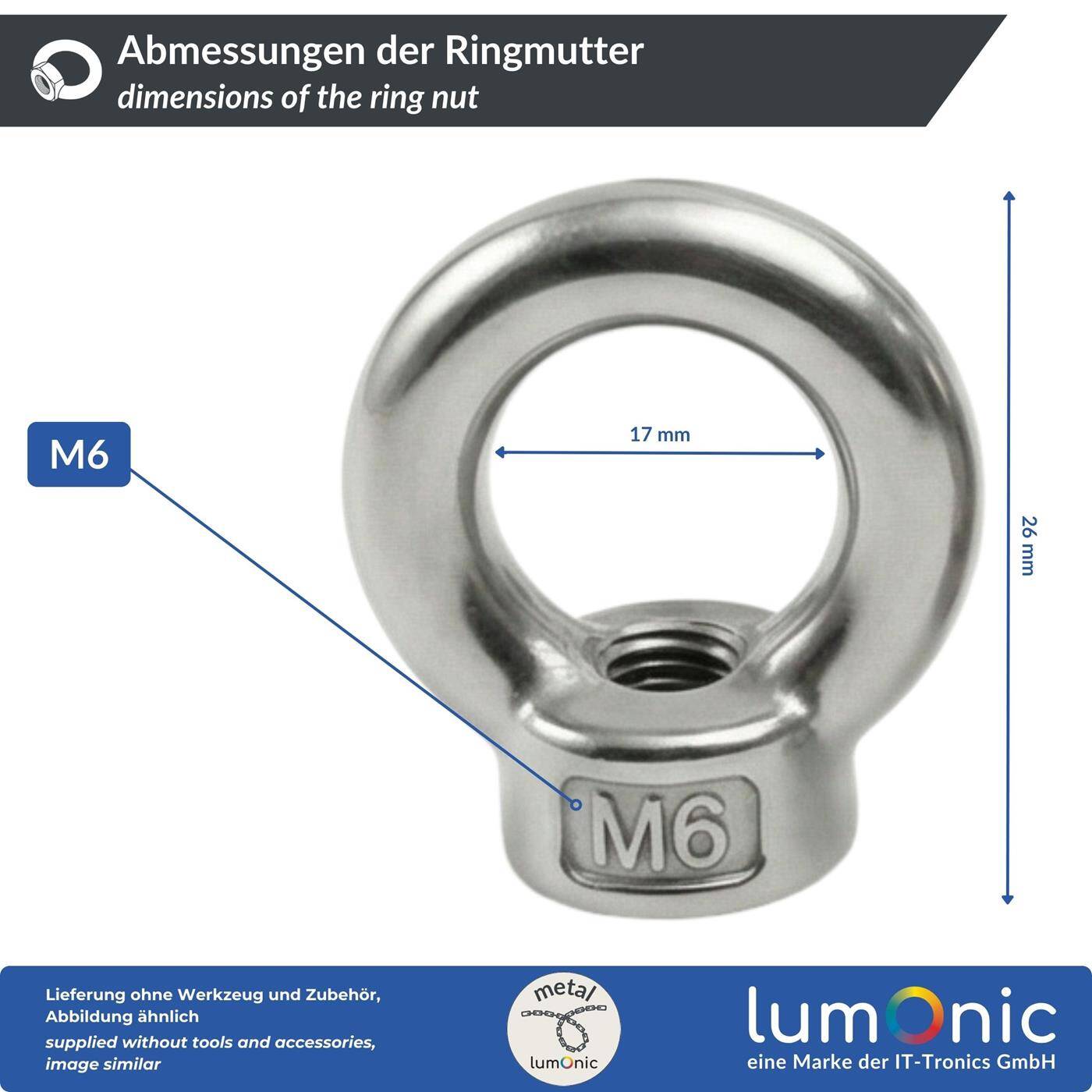 Ring nut V2A stainless steel M6  Eyelet nut for hammock awning pavilion chains