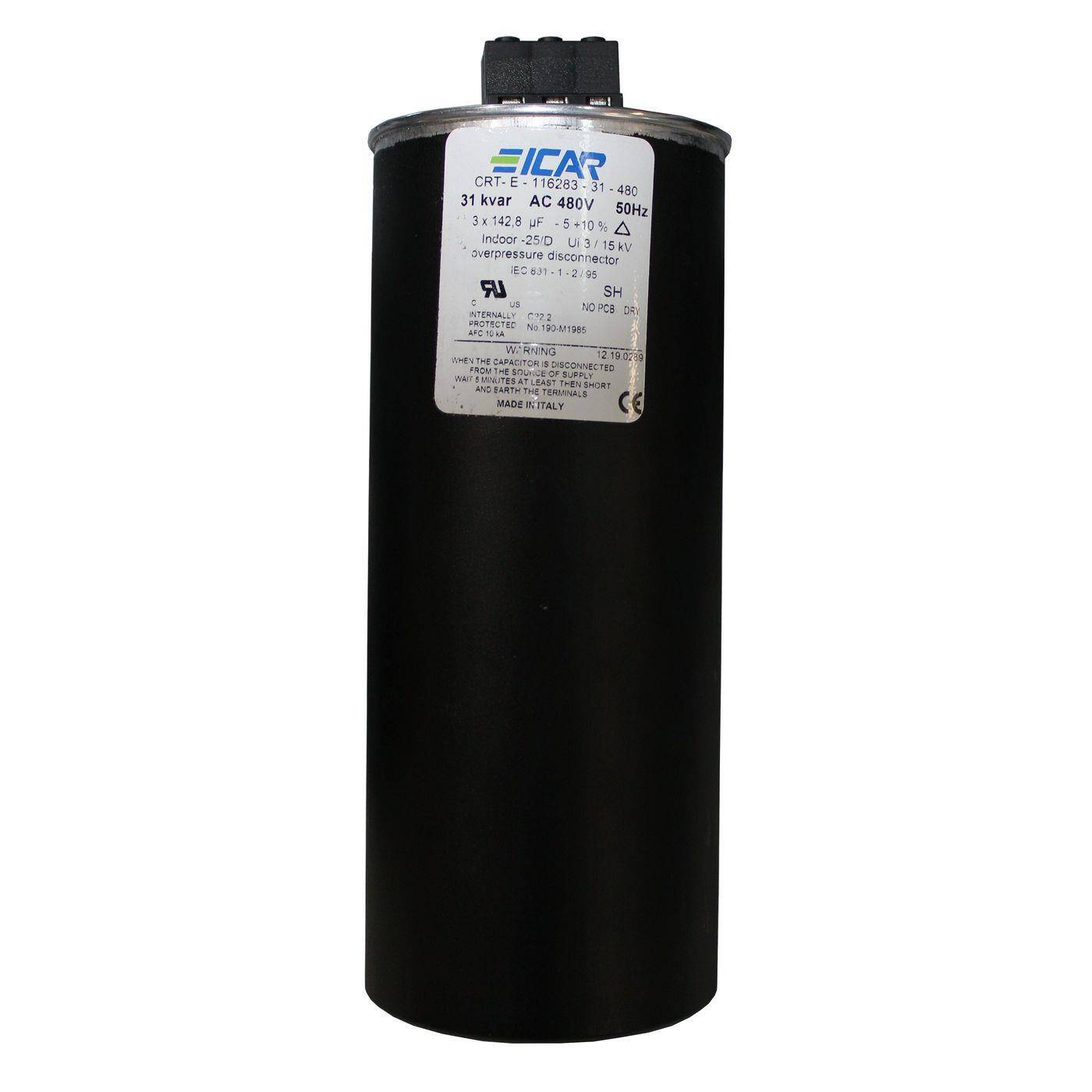Reactive current capacitor 3 phases 3x 142,8µF 31kvar 480V ICAR CRT-E-116283-31-480 Reactive current capacitor 3 phases 3x 142,8µF 31kvar 480V ICAR CRT-E-116283-31-480