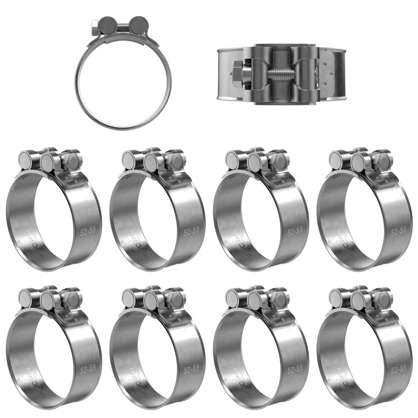 10x Lumonic Hinge pin clamp Stainless steel 52-55mm V2A Exhaust clamp for construction cars trucks