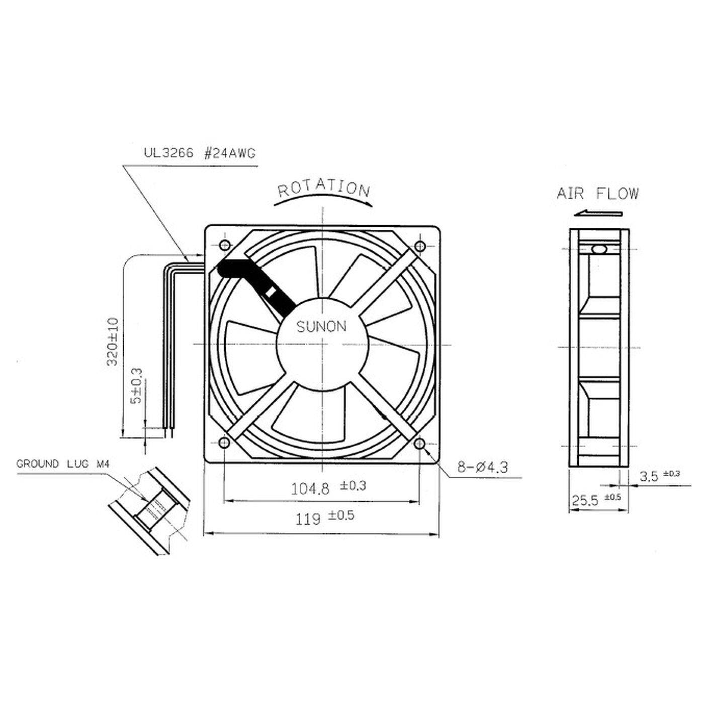 Lüfter 230V AC 14W 120x120x25mm 79,8m³/h 1700U/Min 79,8m³/h Sunon DP203AT2122LBL