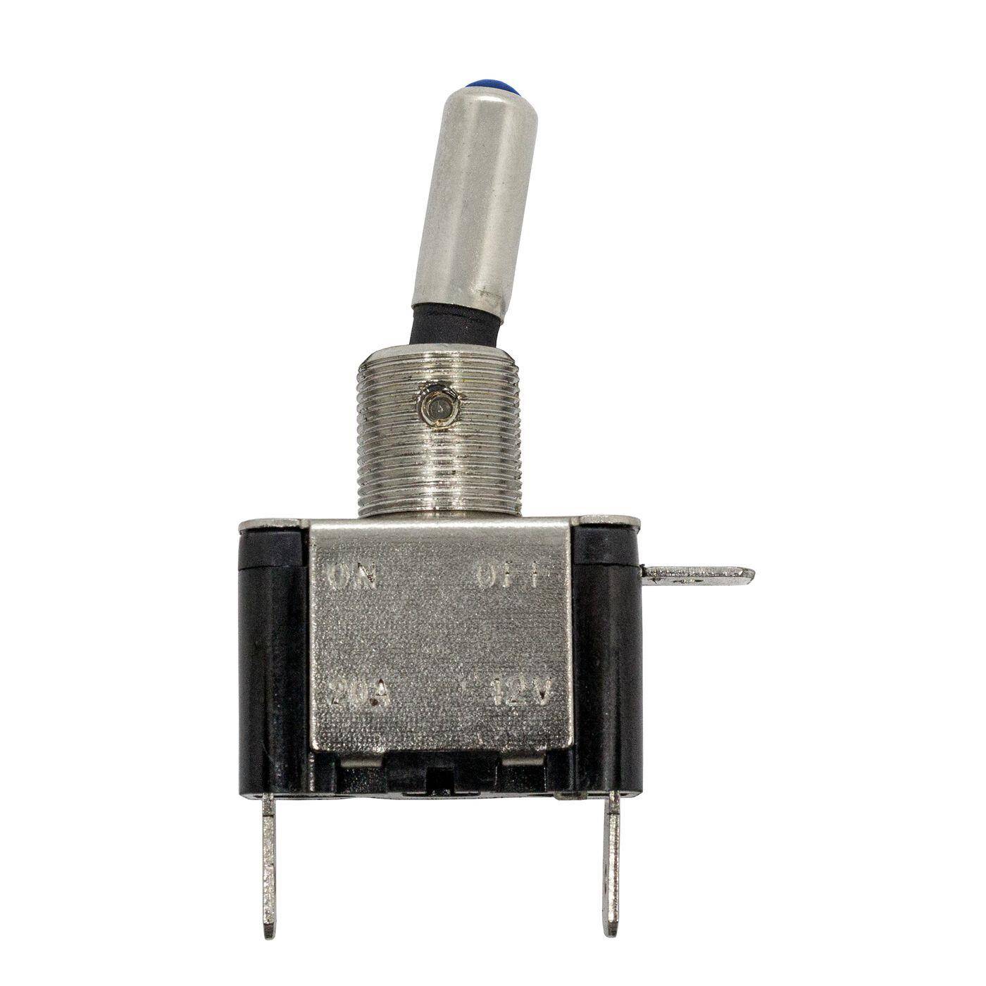 Lumonic Edelstahl Wippschalter Ausschalter mit LED Blau 12mm Durchmesser I 45x18x23mm mit einem 6,3x0,8mm Flachstecker I Geeignet für 20V 12A & -25°C bis +85°C