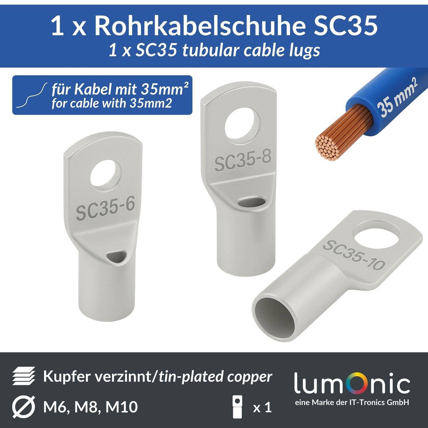Rohrkabelschuh blank 35mm² Lochdurchmesser M6 SC35-6 Ringzunge Kupfer verzinnt