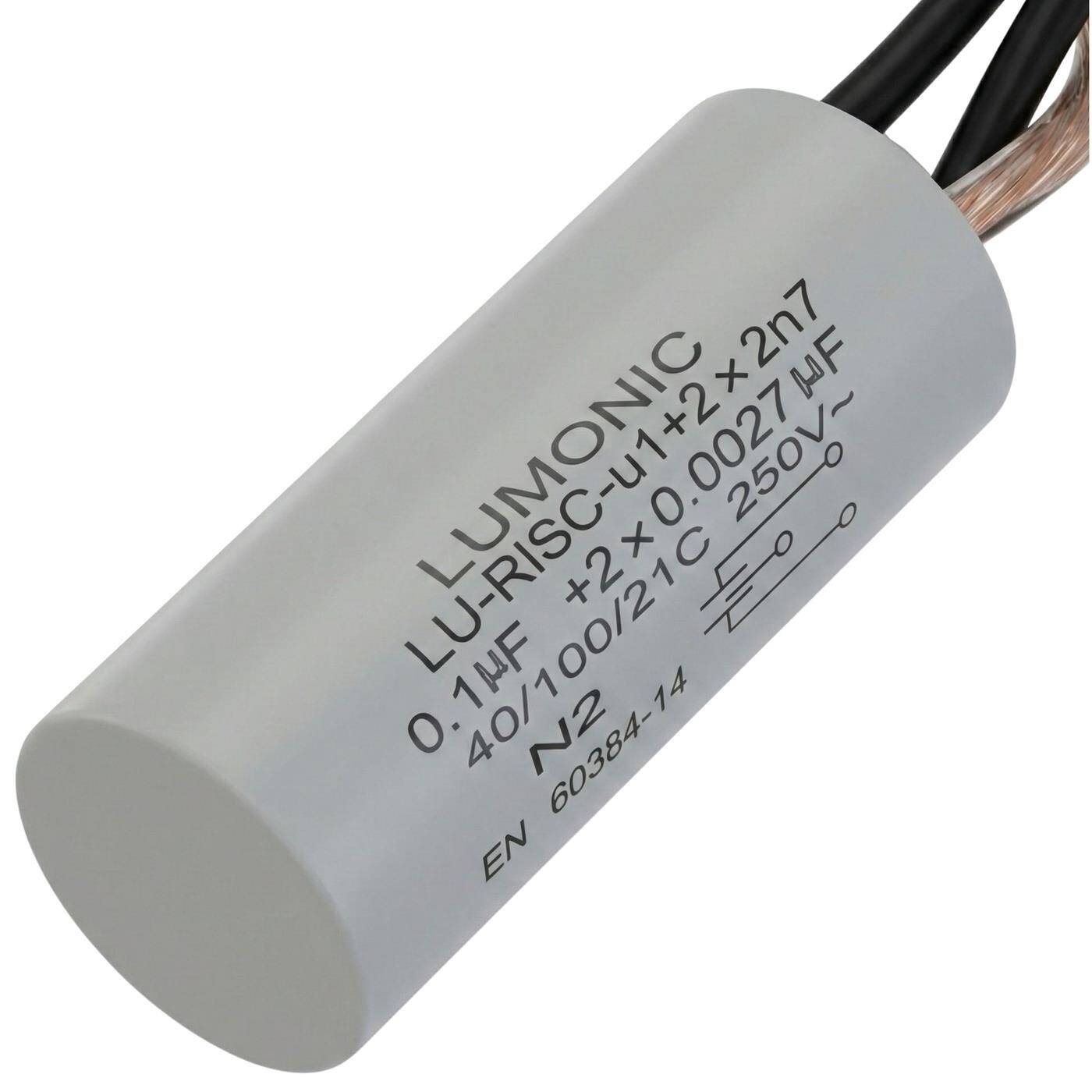 Entstörkondensator 0,1µF 2x2,7nF 250VAC 15x35mm -40...+100°C 3 Anschlusskabel  0,1uF EMV-Kondensator für Haushaltsgeräte, Elektrowerkzeuge, Gebäudetechnik, Industrieanwendungen, LED