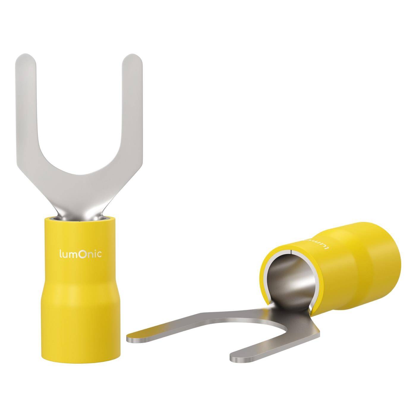 Lumonic 25x Gabelkabelschuh 4,0-6,0mm² teilisoliert | M6 | Kupfer verzinnt | sichere Kabelverbindung ohne Löten | Set mit 25 Stück Crimp-Kabelschuh, Quetschverbinder | KFZ, Maschinenbau, Wohnmobil, Batterie