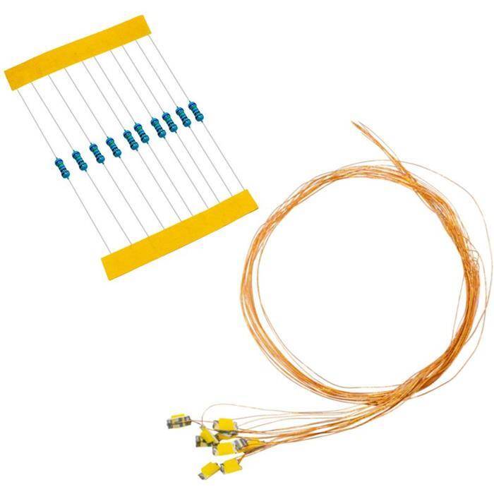 10x Superhelle LEDs SMD 0805 Gelb mit Kupferlackdraht 20cm + 12V Vorwiderstand
