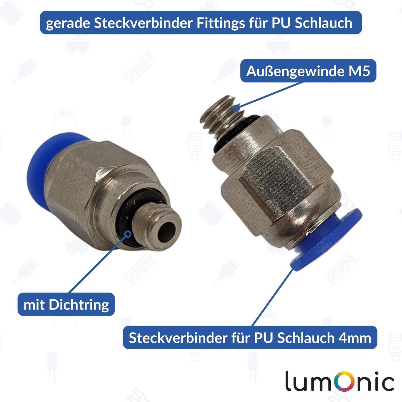 PU hose connector fitting with external thread 4mm*M5 straight Quick release fastener Pneumatic plug connector Hose connector Compressed air