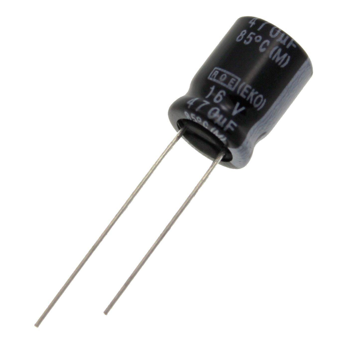 Elko Kondensator Radial 470µF 16V | Elektrolytkondensator bis zu einer Temperatur von 85°C | 10x12,5mm | 470uF EKO00DC347D00K Vishay