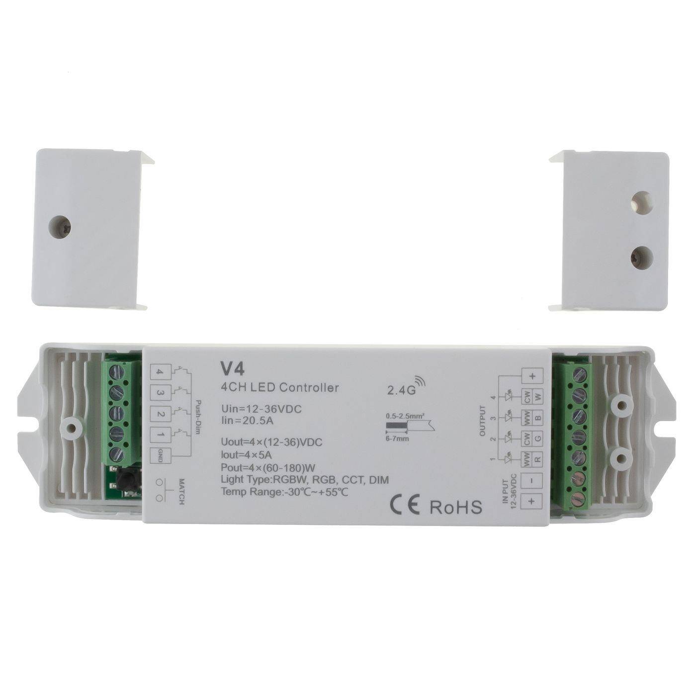 Elegance RGB RGBW LED 4-Zone Empfänger 12...36V 720W RGB+W; 5-Pin