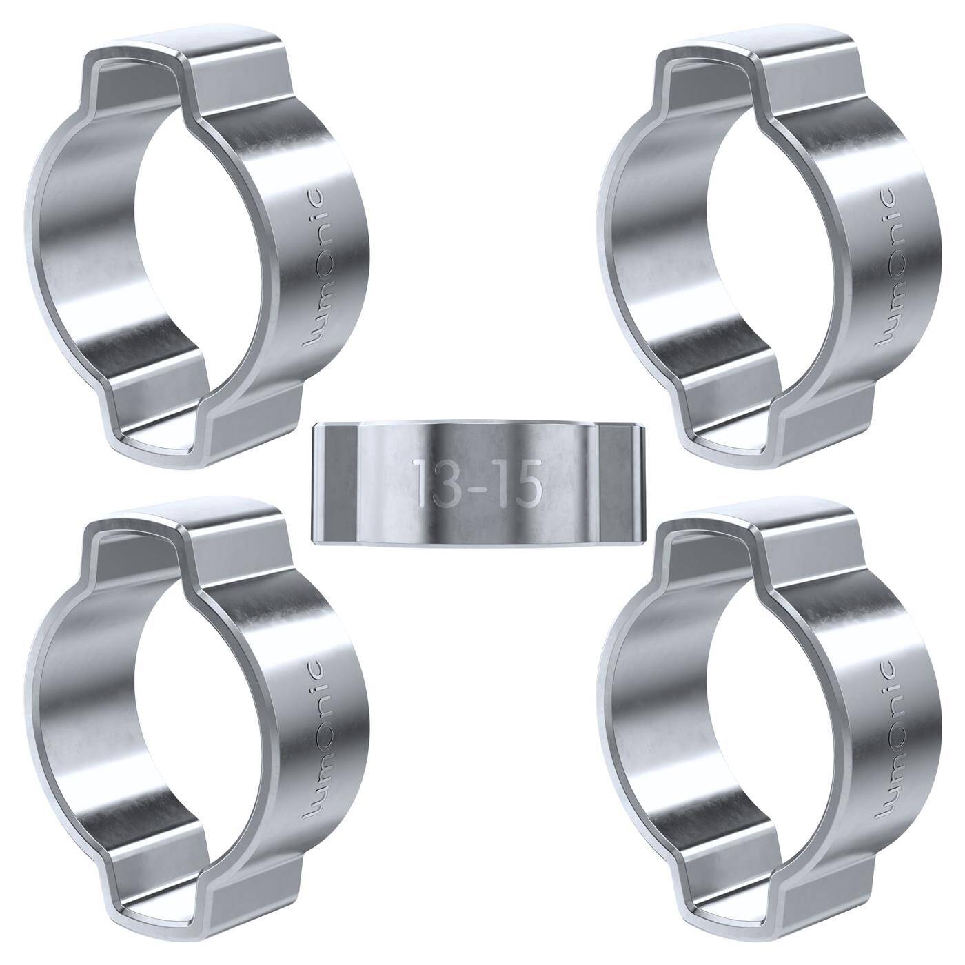 5x 2-Ohr-Schelle 13-15mm Stahl Verzinkt Zweiohrschelle Schlauchschelle für Druckluft, Rohrsysteme, Garten, KFZ