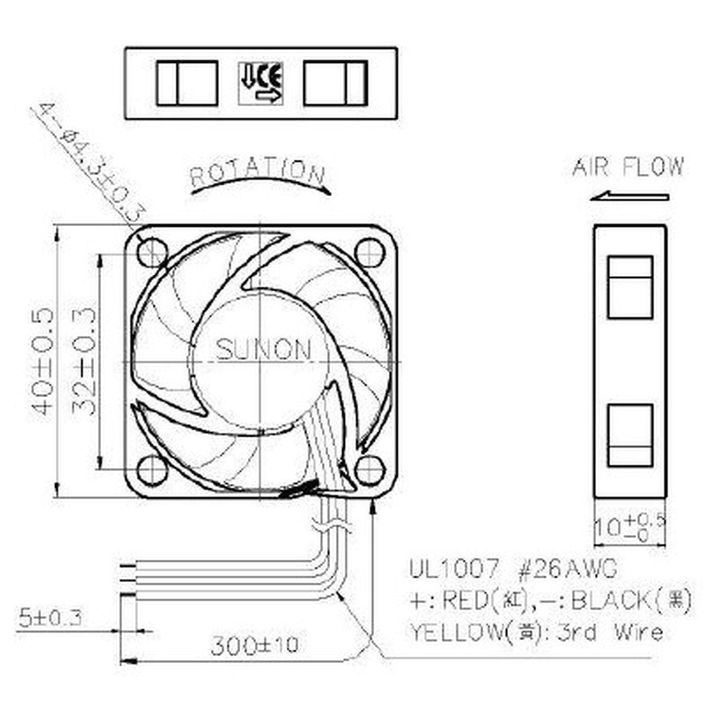 Fan 12V DC 0,48W 40x40x10mm 11,9m³/h 5800U/Min 11,9m³/h Sunon MF40101V21000UG99