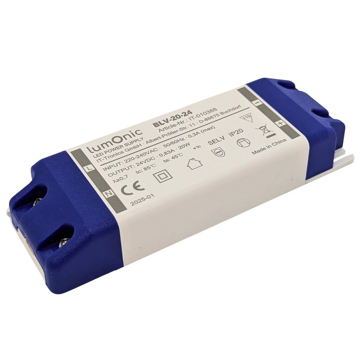 Lumonic I LED transformer BLV-20-24 I 24V 20W I Input 220-230VAC I flicker-free I Overload protection I LED power supply unit I for LED lighting