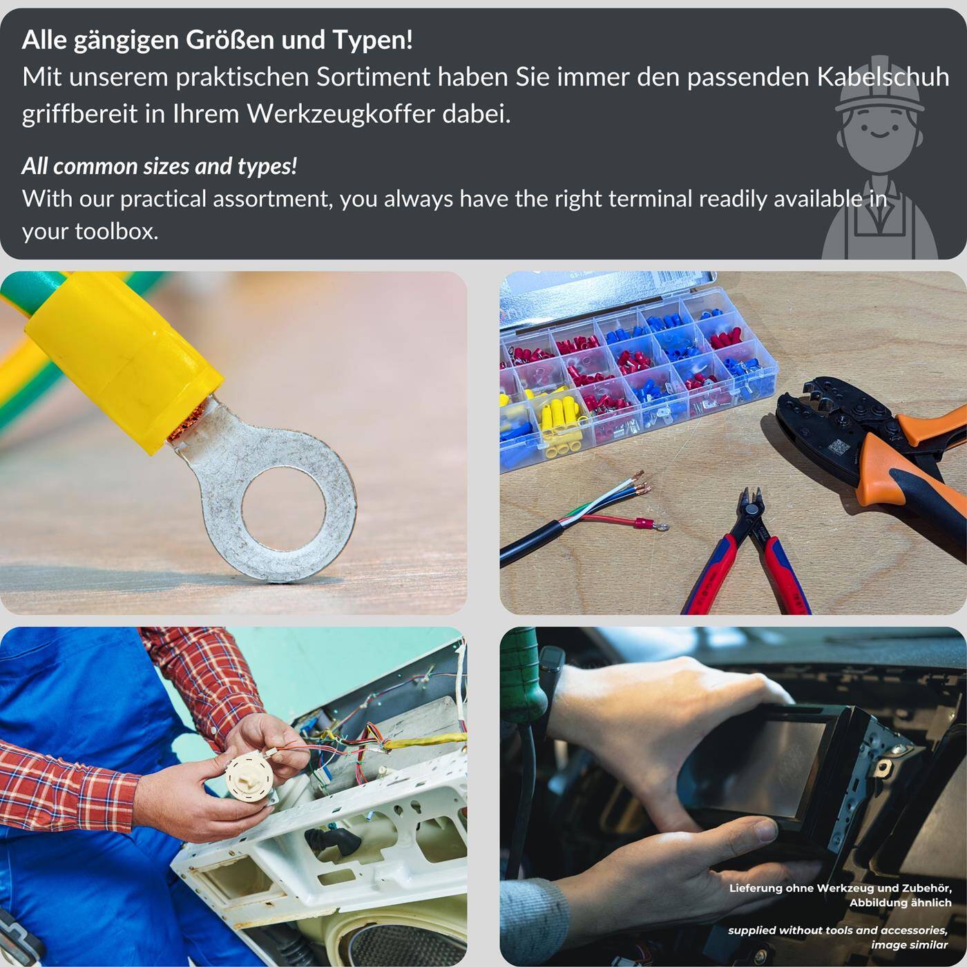 Lumonic I 300-piece cable lug set I Ring cable lug, fork cable lug, butt connector, blade receptacle, blade terminal I 0,5-6,0mm² I Motor vehicle, hobby