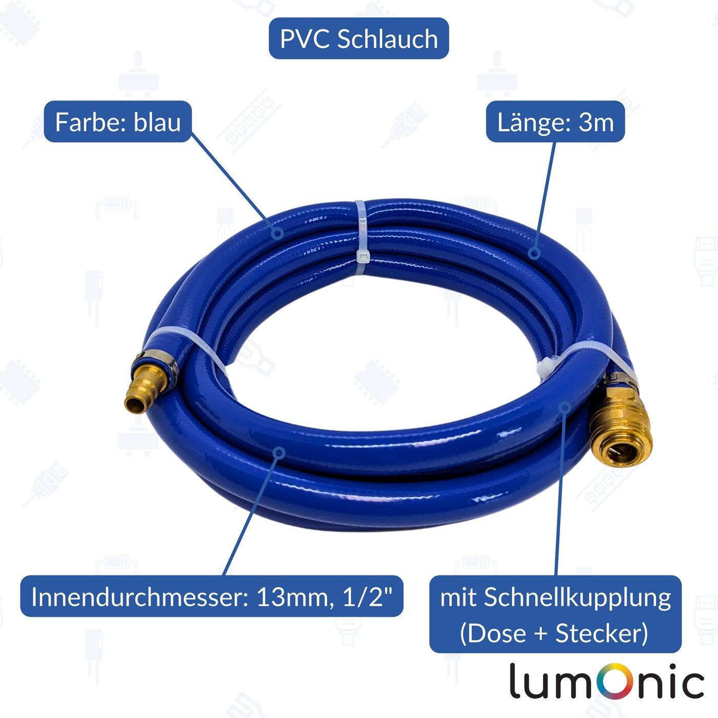 3m Druckluftschlauch mit Schnellkupplung 13mm PVC Druckluftverlängerung Dose & Stecker fertig konfektioniert flexibel, abriebfest und gewebeverstärkt 3m Druckluftschlauch mit Schnellkupplung 13mm PVC Druckluftverlängerung Dose & Stecker fertig konfektioniert flexibel, abriebfest und gewebeverstärkt