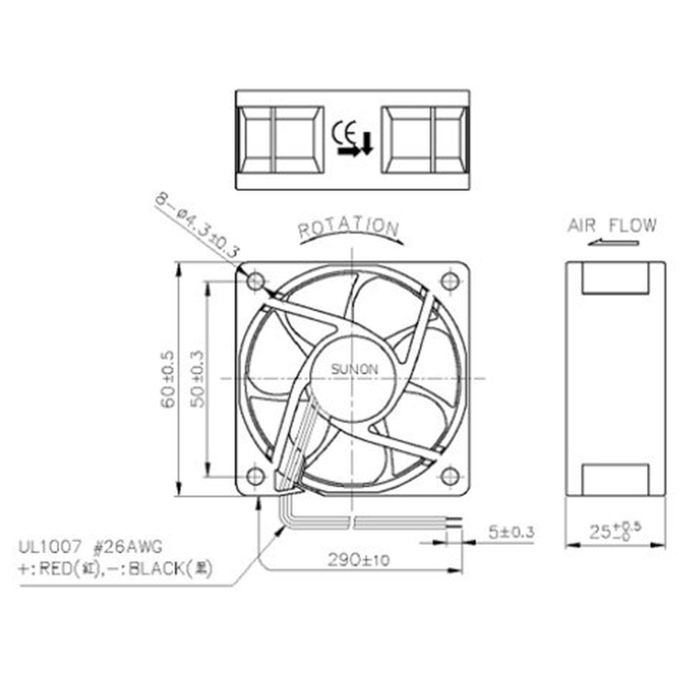 Fan 12V DC 0,24W 60x60x25mm 23,4m³/h 2500U/Min 23,4m³/h Sunon HA60251V41000UA99
