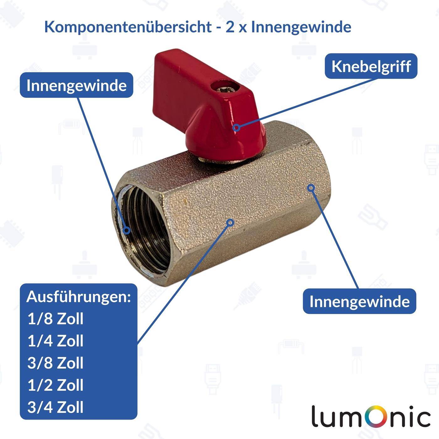Ball valve Hexagonal with toggle handle 1/4 Customs 2 x Internal thread Chrome-plated brass Stopcock for compressed air Workshop