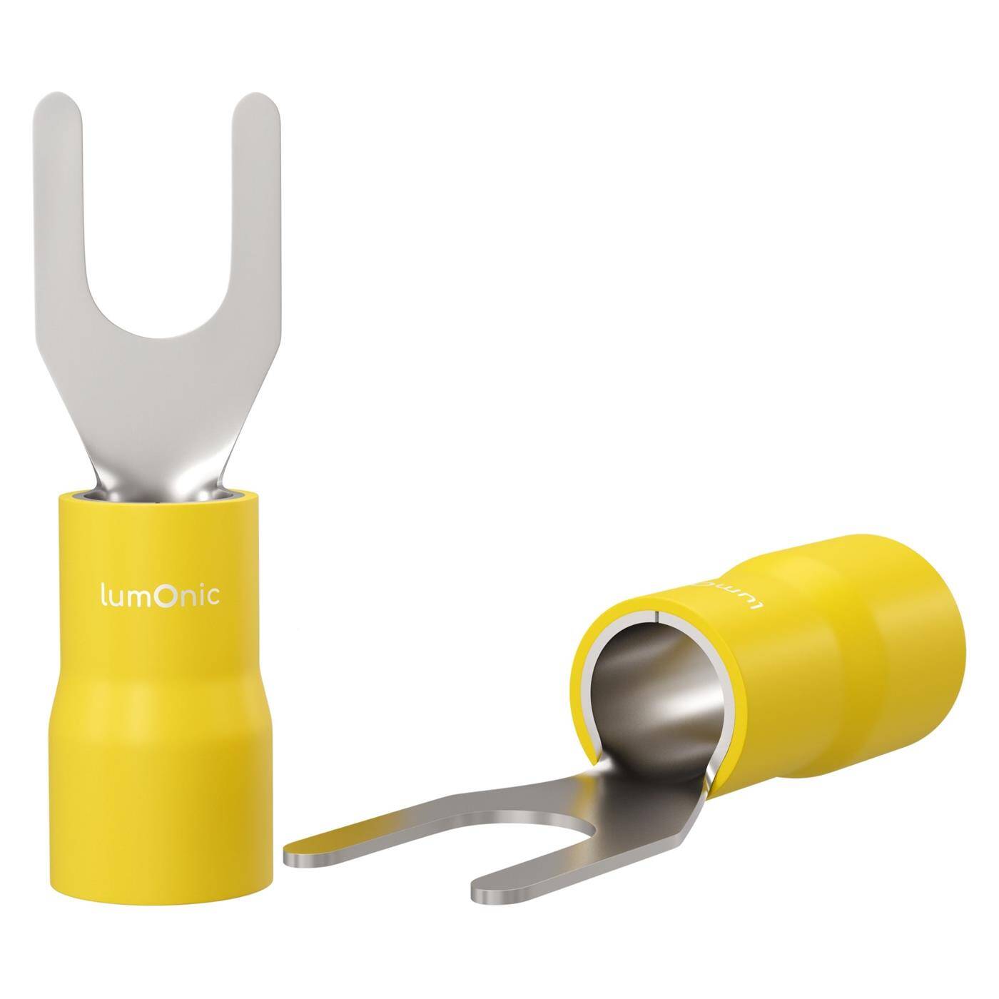 Lumonic 25x Gabelkabelschuh 4,0-6,0mm² teilisoliert | M4 | Kupfer verzinnt | sichere Kabelverbindung ohne Löten | Set mit 25 Stück Crimp-Kabelschuh, Quetschverbinder | KFZ, Maschinenbau, Wohnmobil, Batterie