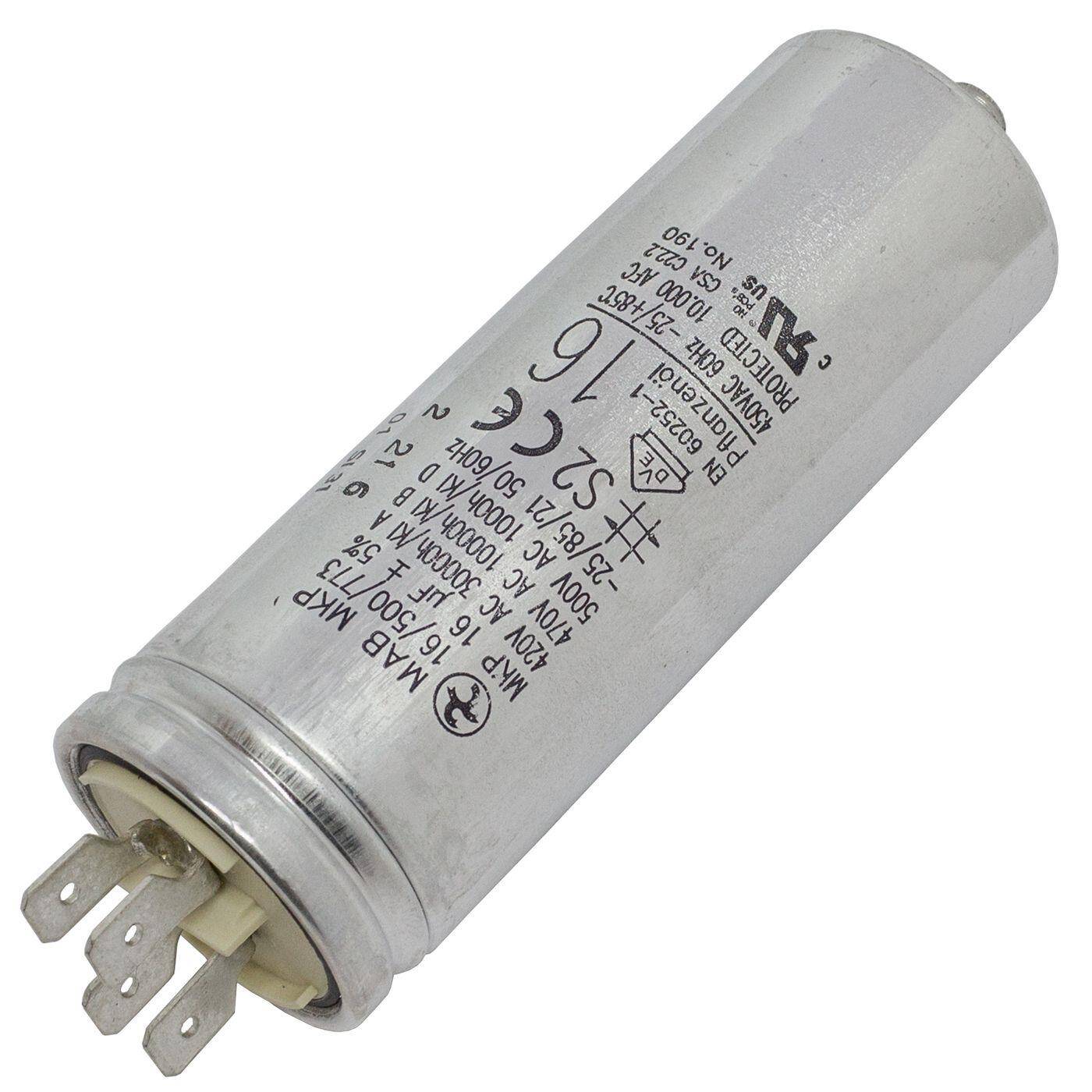 Anlaufkondensator Motorkondensator 16µF 420V 35x98mm Stecker 6,3x0,8mm Hydra MKP-500 16-A 16uF