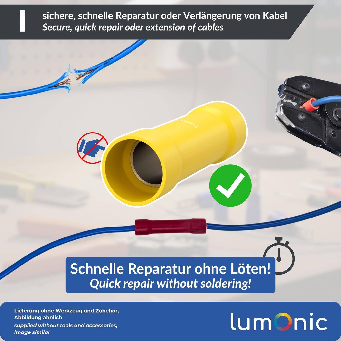 Lumonic 25x Butt connector fully insulated | 4-6mm² Yellow | Quick cable repair without soldering | Vibration-resistant crimp connectors | Crimp connector made of tinned copper