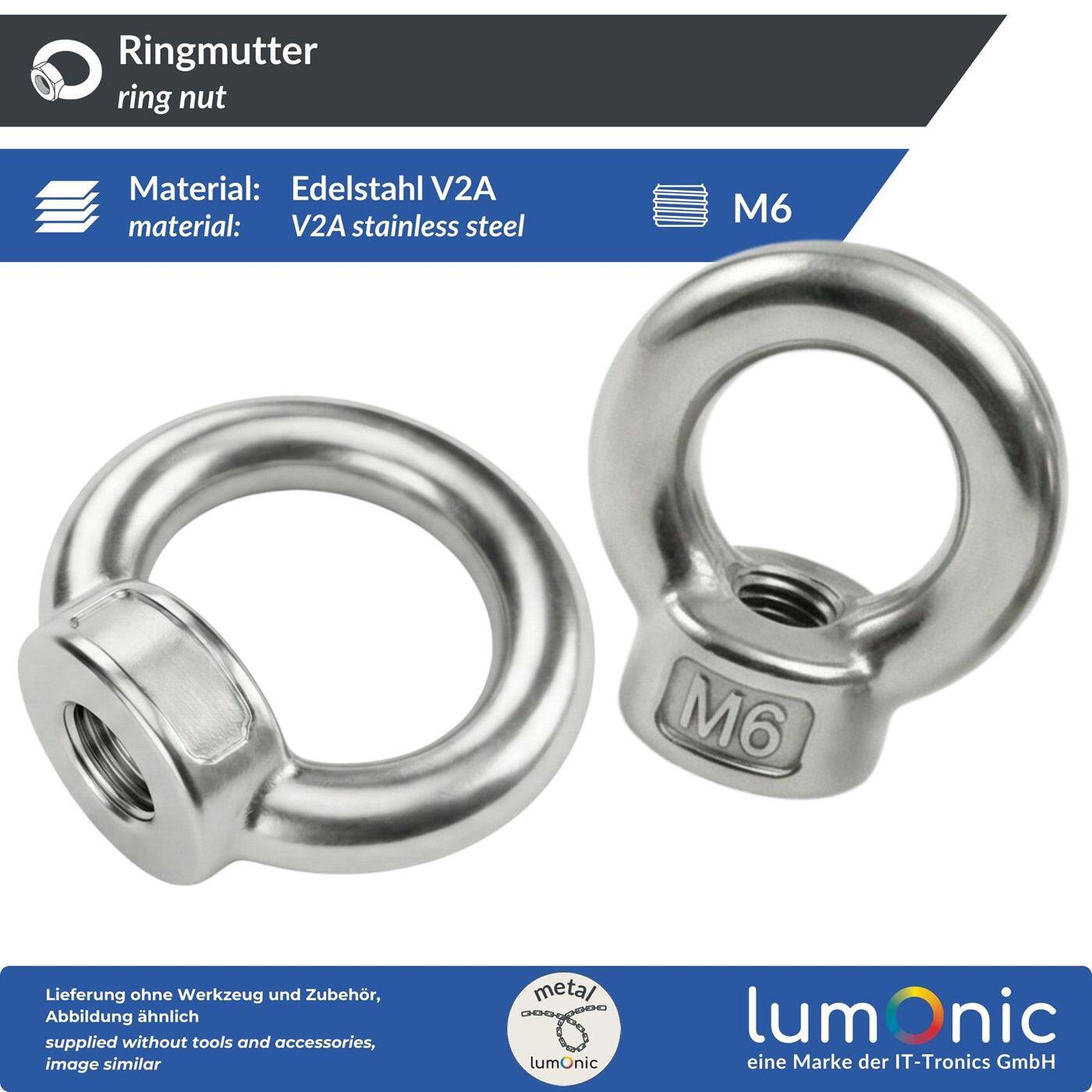 Ring nut V2A stainless steel M6  Eyelet nut for hammock awning pavilion chains