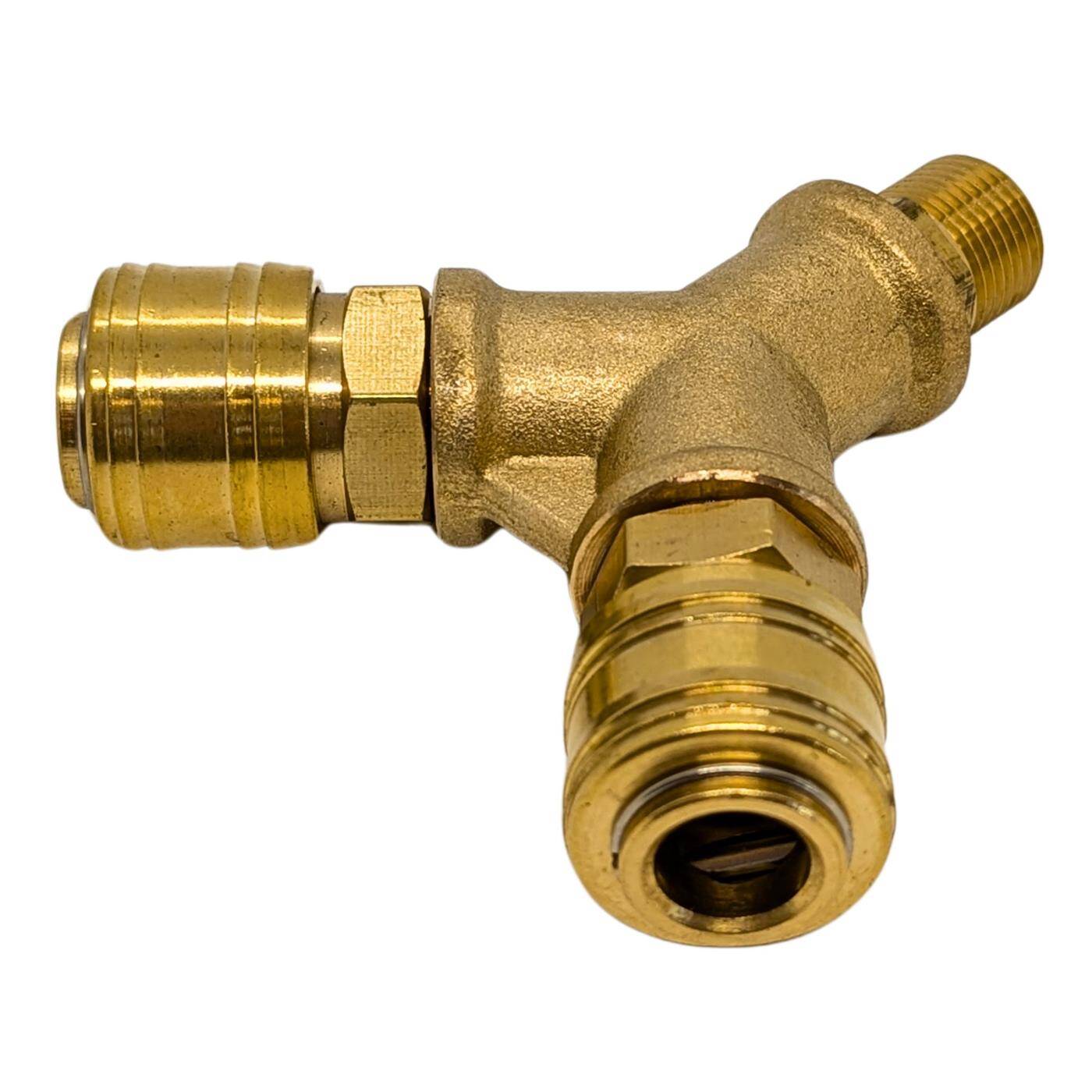 Druckluftverteiler 2-fach mit Außengewinde 3/8" aus Messing Druckluft-Verteiler Druckluftweiche Schnellkupplung Mehrfachverteiler für Werkstätten, Betriebe und Heimwerker