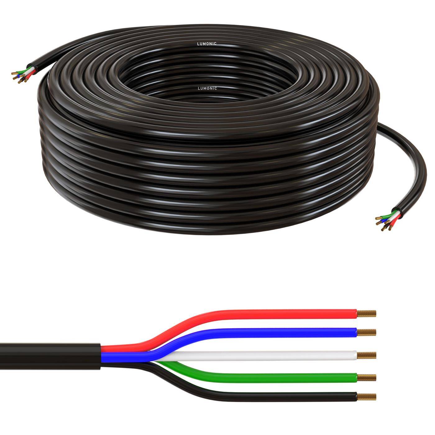 1m RGBW LED Control cable 5x 0,34mm² LiYY Extension 5 wire Power cable Black UV resistant