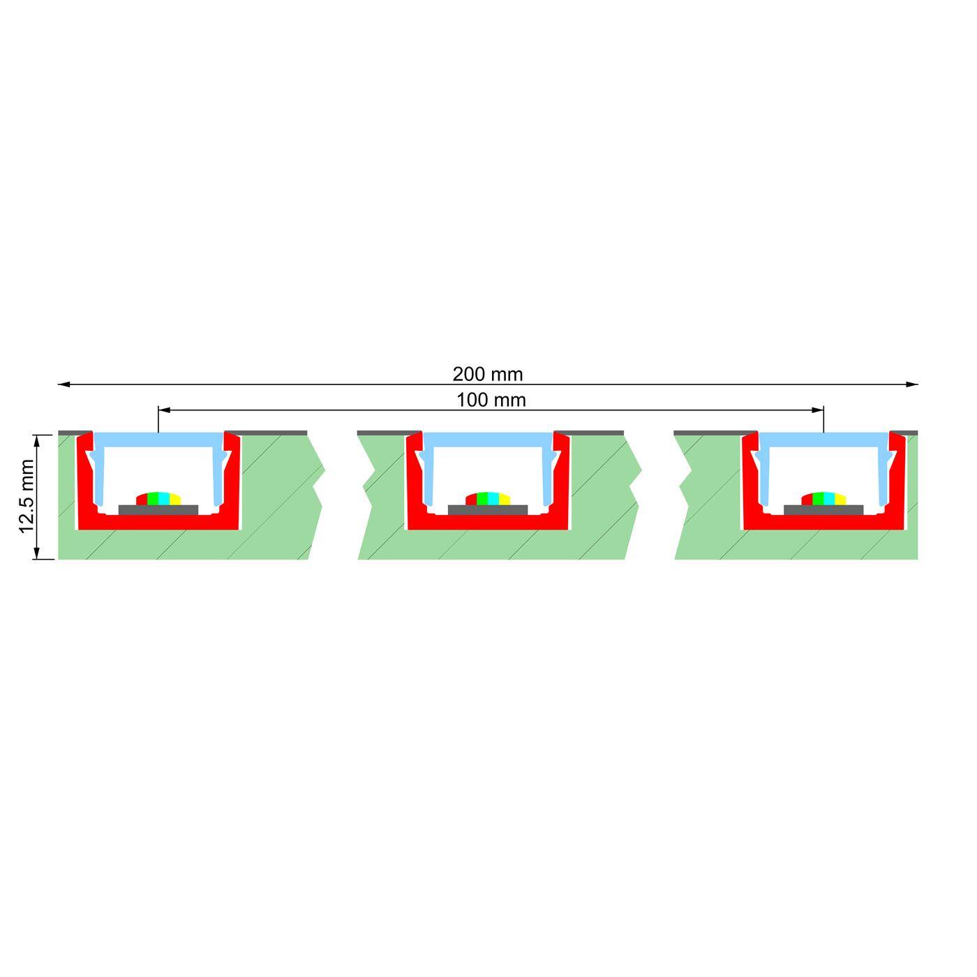 LED Trockenbau Paneel +-Form 3-läufig für 12mm Streifen